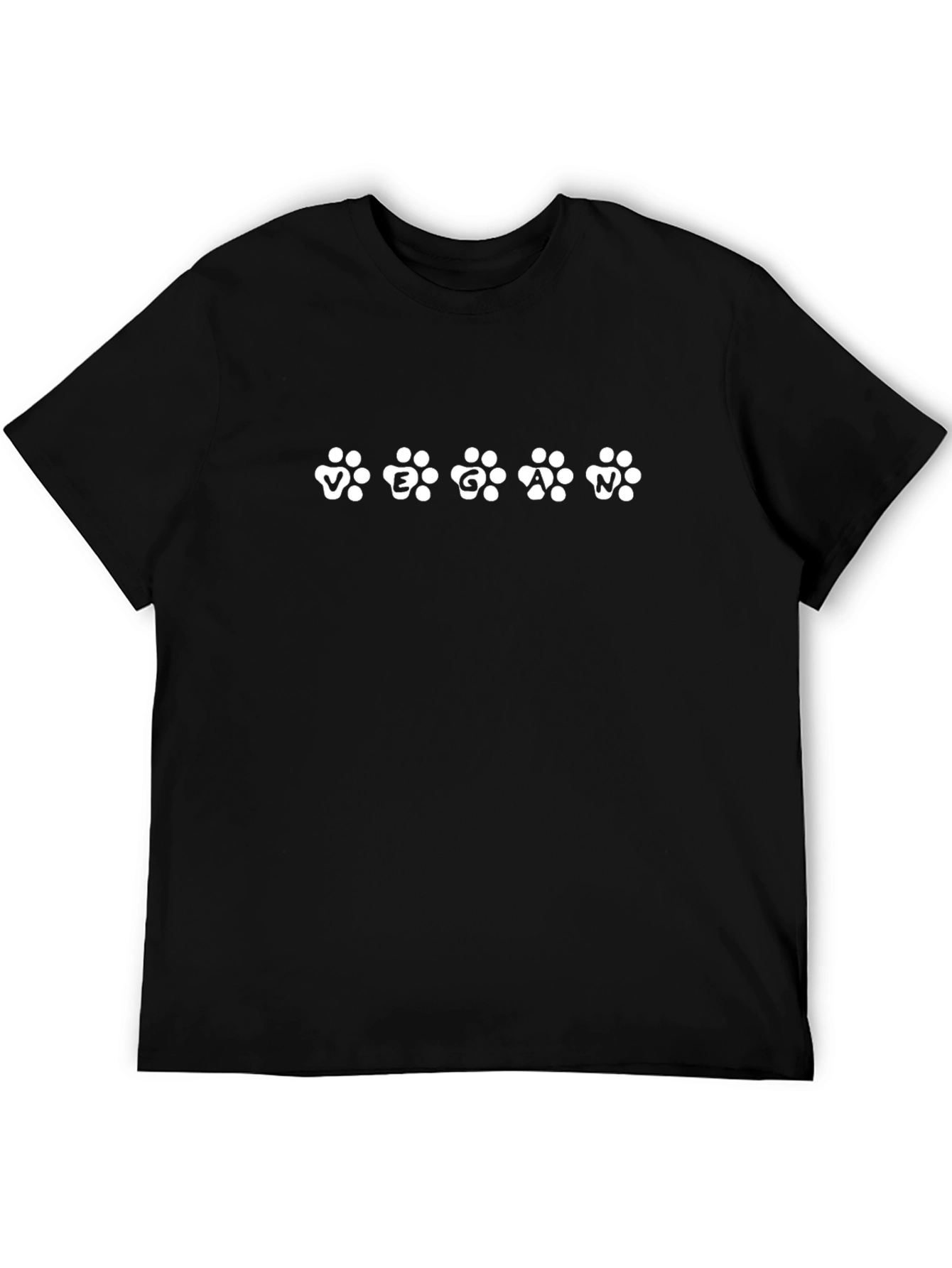 Vegan Paw Print T-Shirt - Black Crew Neck Tee
