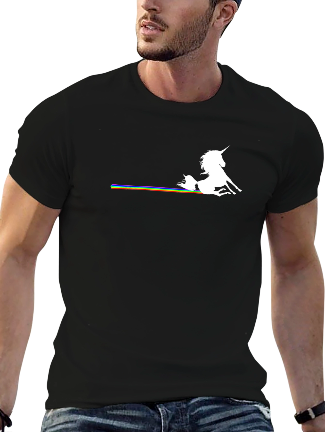 Unicorn & Rainbow Graphic Black T-Shirt