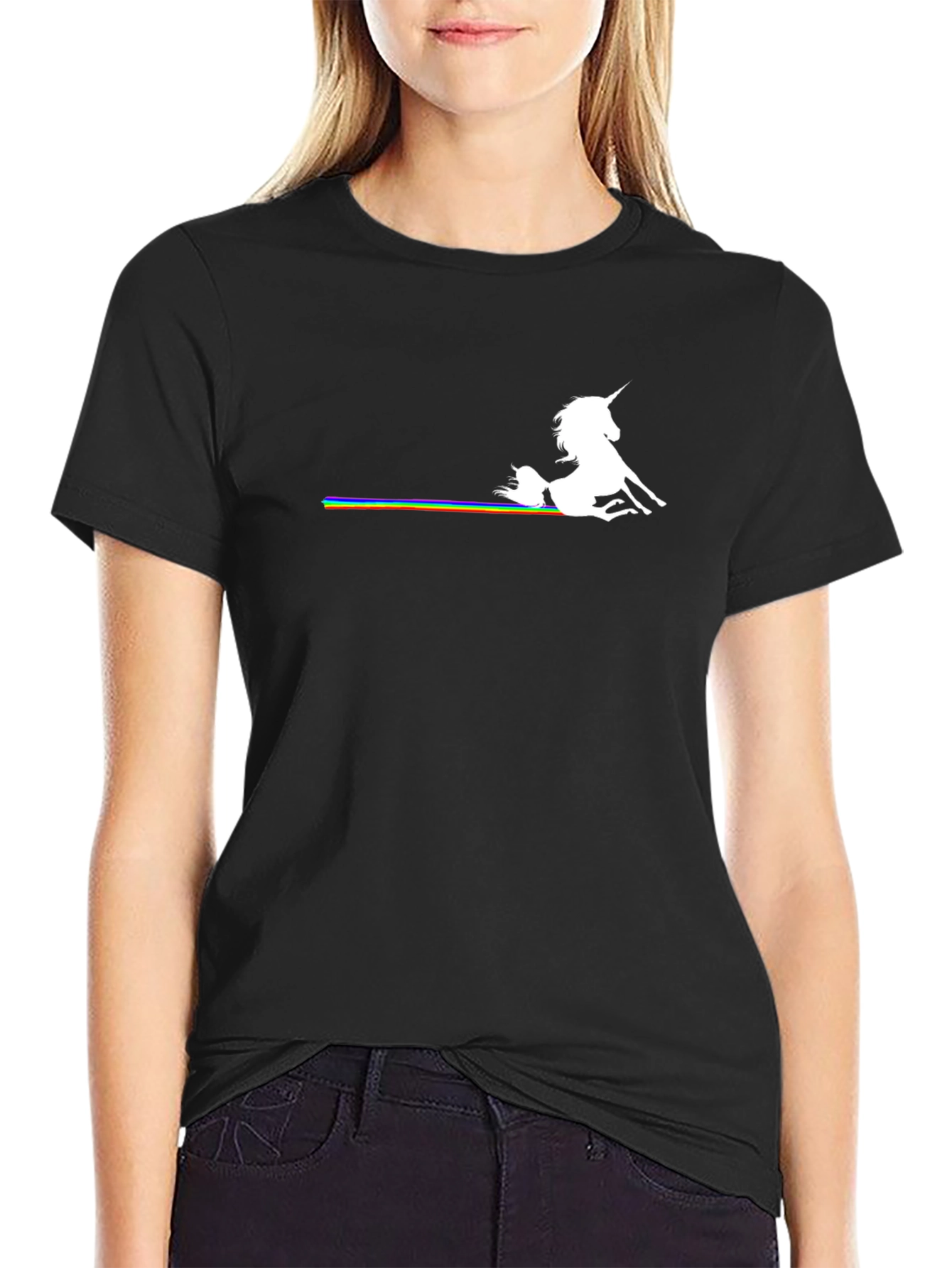 Unicorn & Rainbow Graphic Black T-Shirt