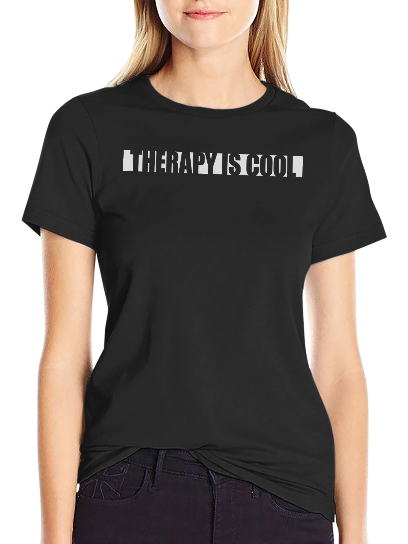 Therapy is Cool Black Graphic T-Shirt