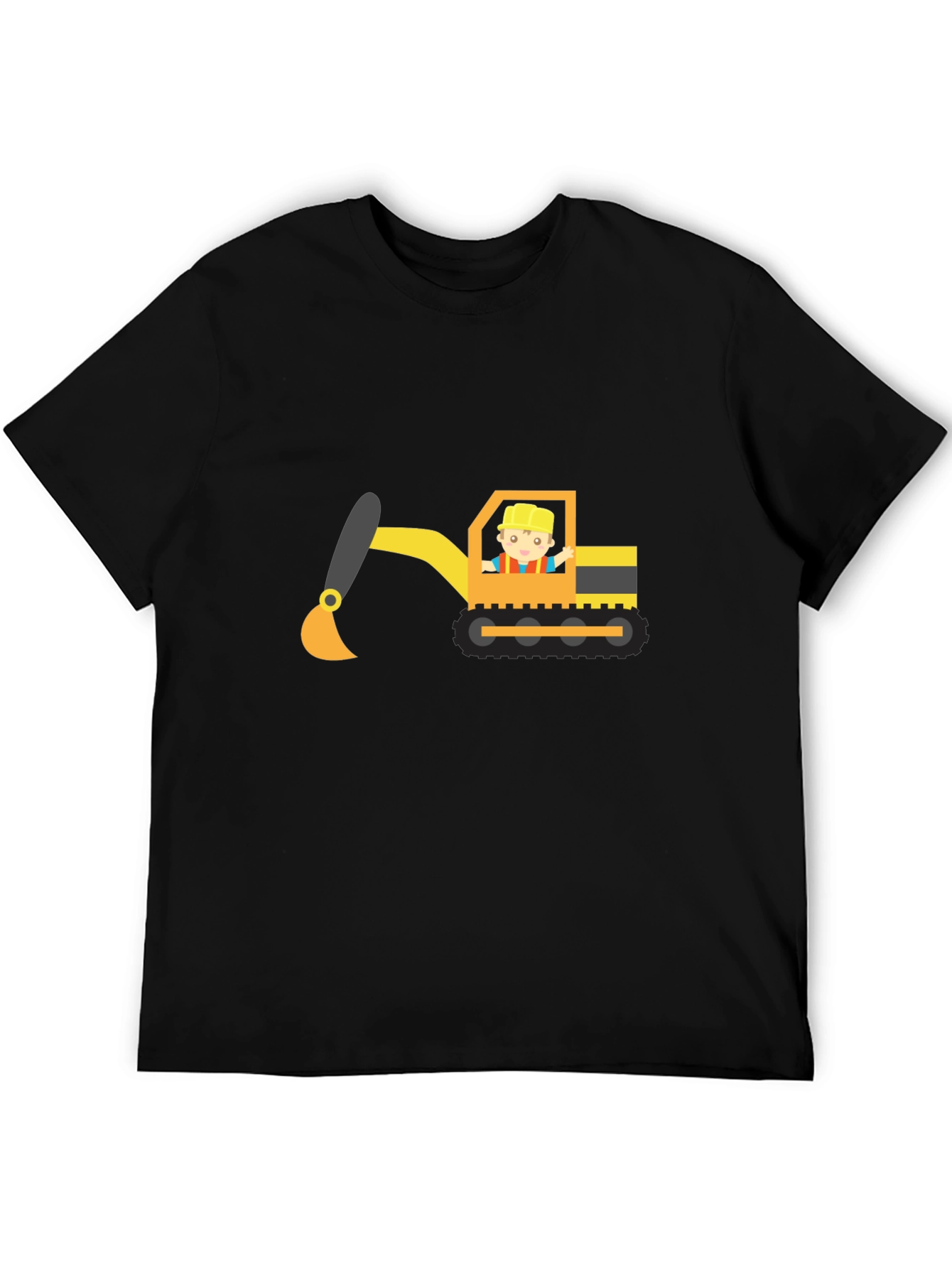 Excavator Cartoon Black T-Shirt