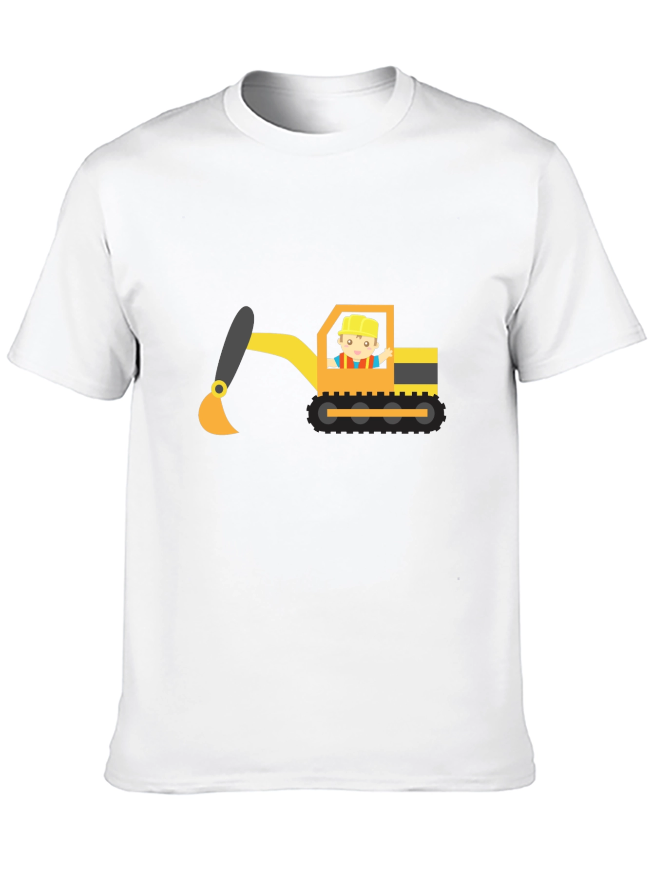 Excavator Cartoon Black T-Shirt