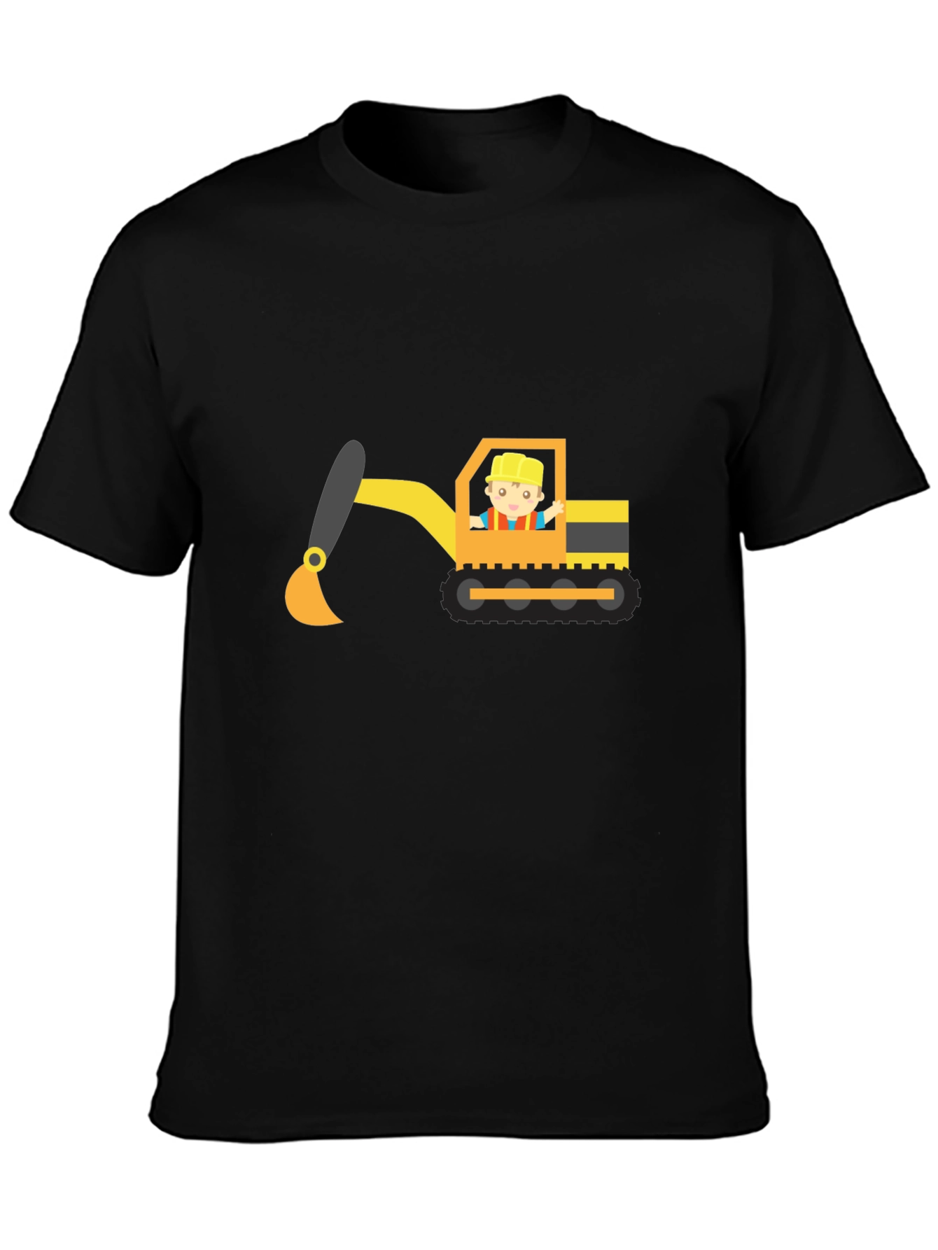 Excavator Cartoon Black T-Shirt