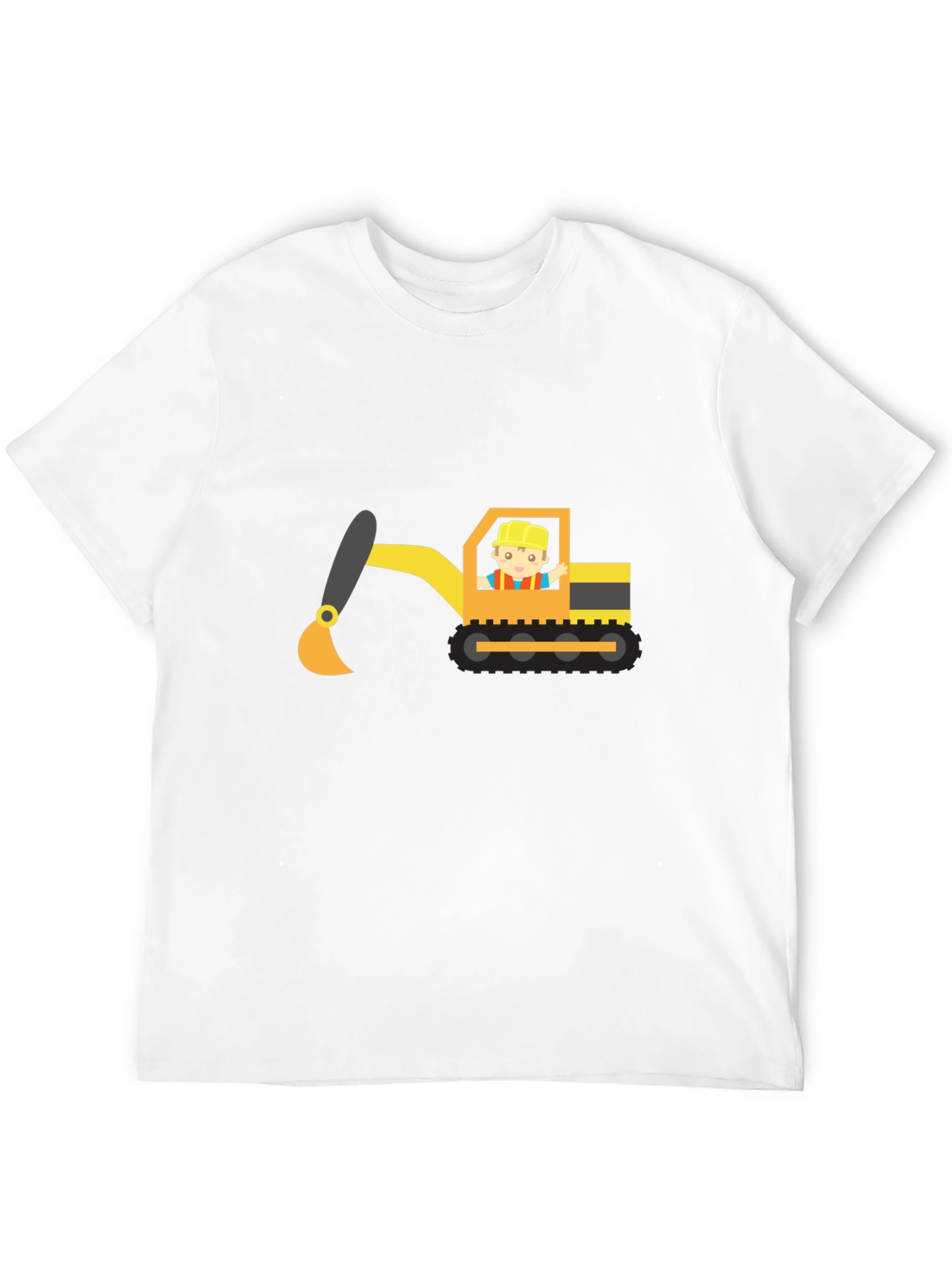Excavator Cartoon Black T-Shirt
