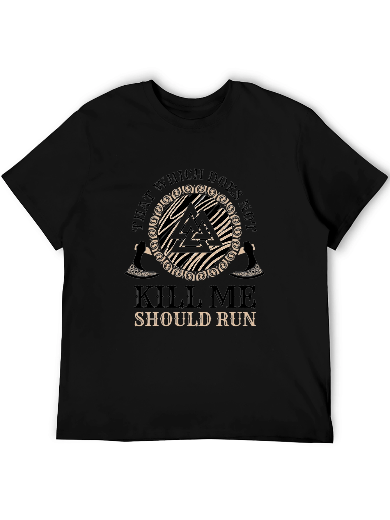 Viking Runes Black T-Shirt Kill Me Should Run