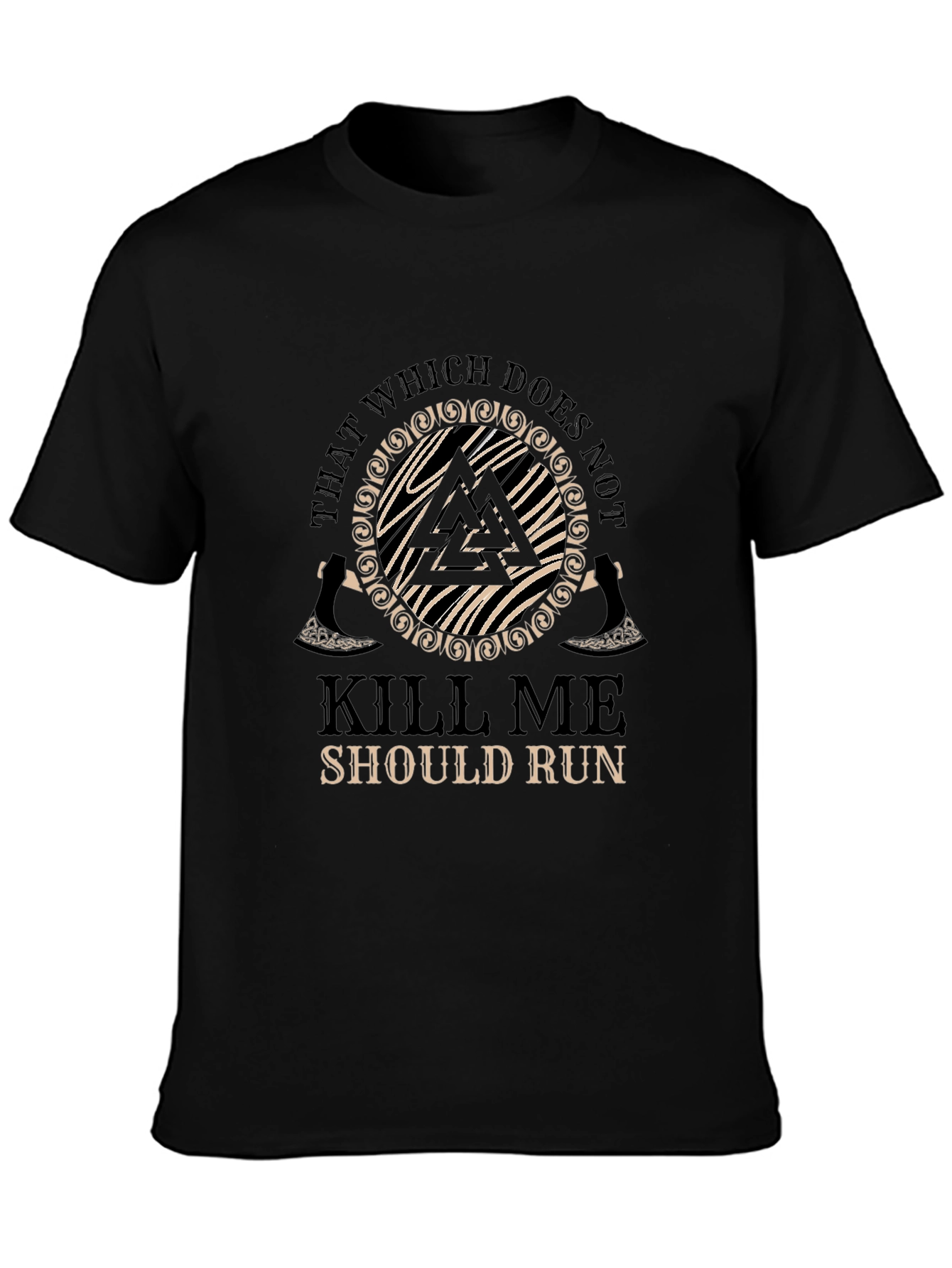 Viking Runes Black T-Shirt Kill Me Should Run