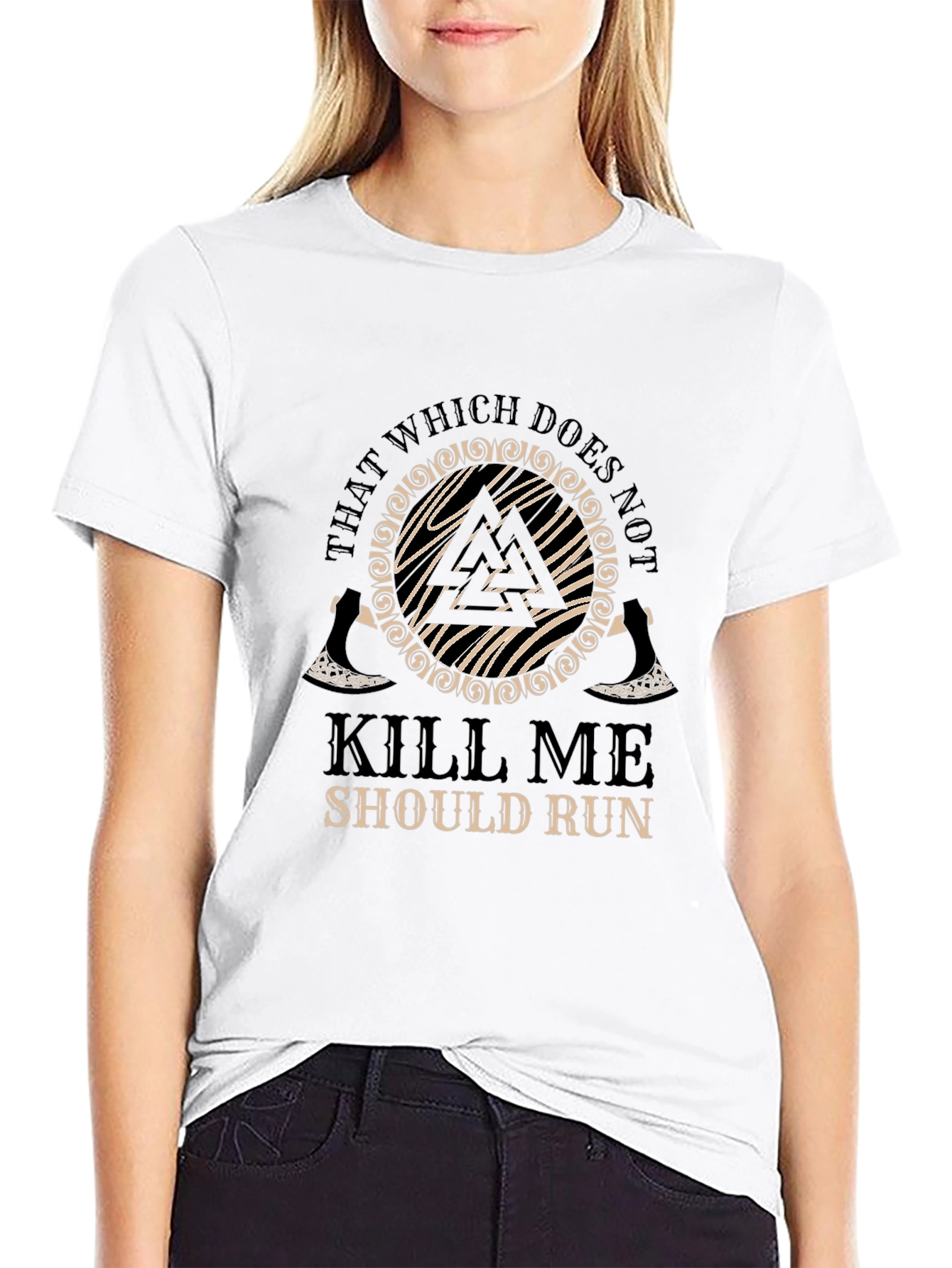 Viking Runes Black T-Shirt Kill Me Should Run