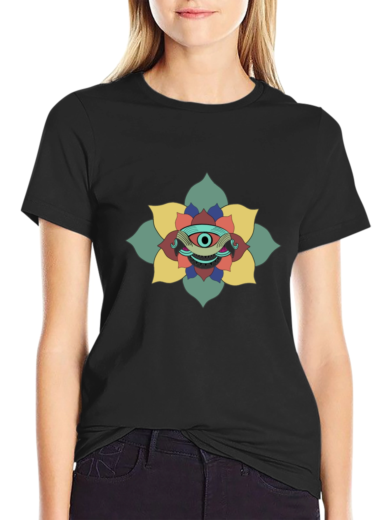Mystic Eye Flower Graphic Tee - Black