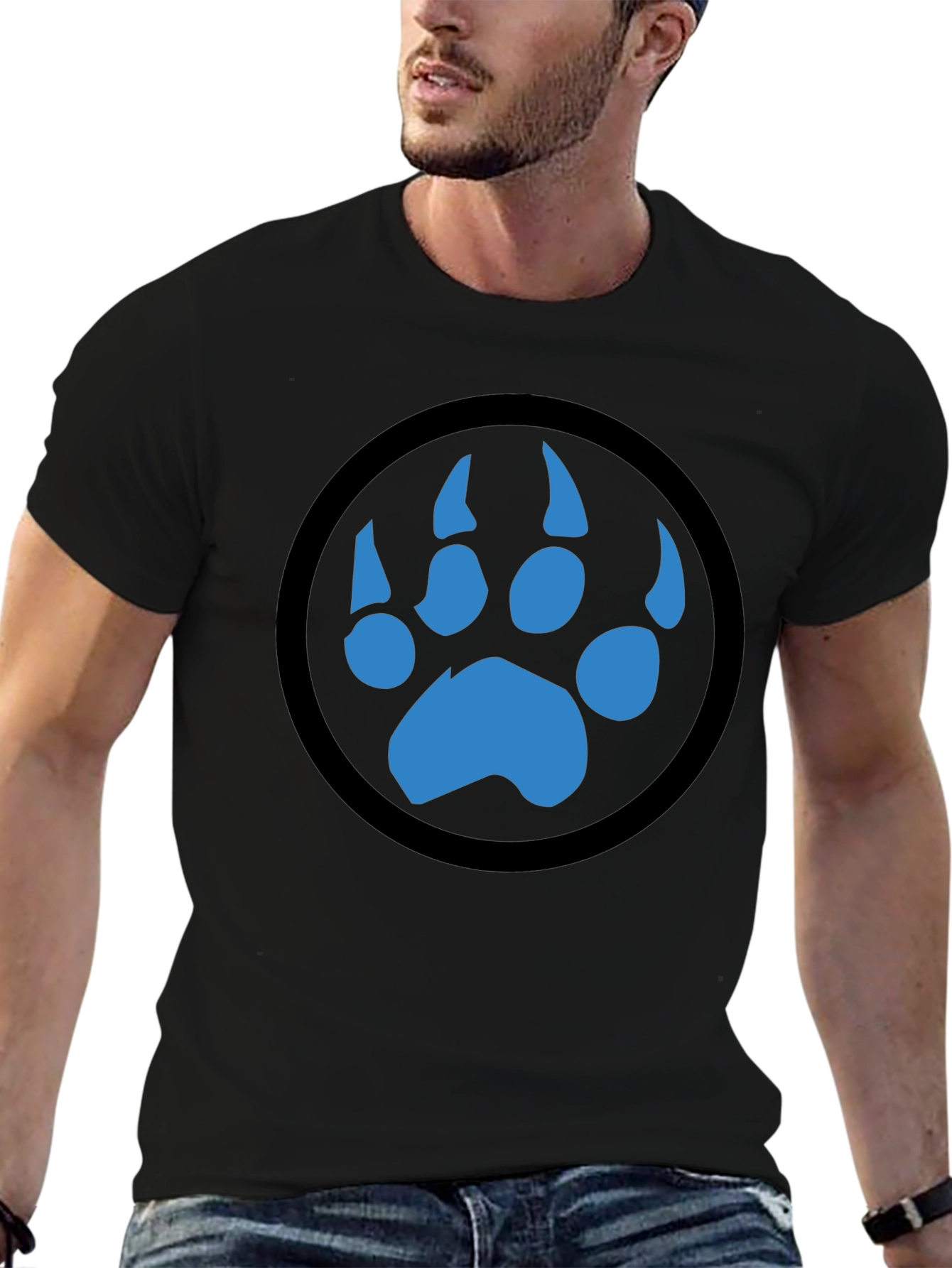 Bear Paw Print Graphic T-Shirt - Black