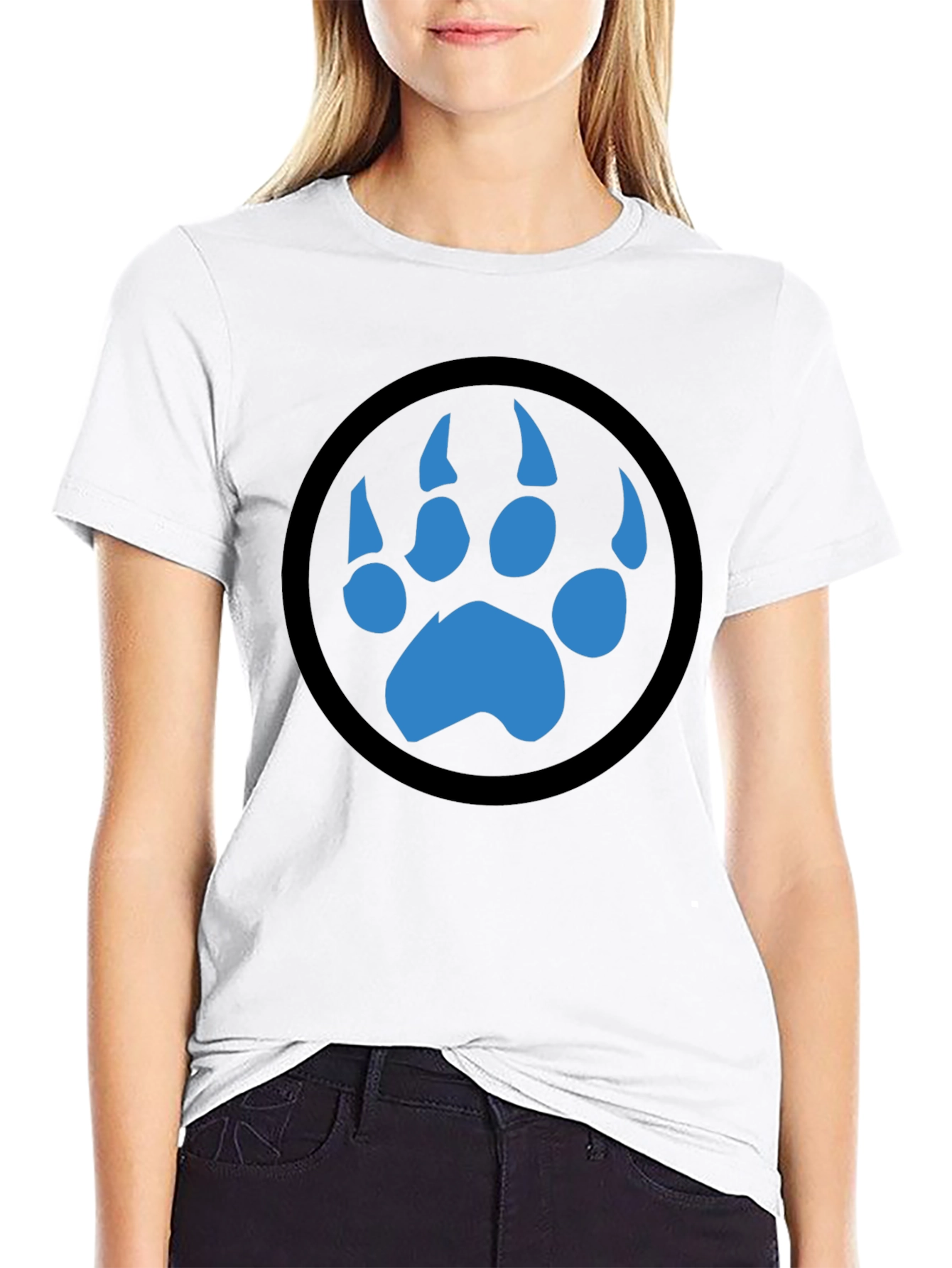 Bear Paw Print Graphic T-Shirt - Black
