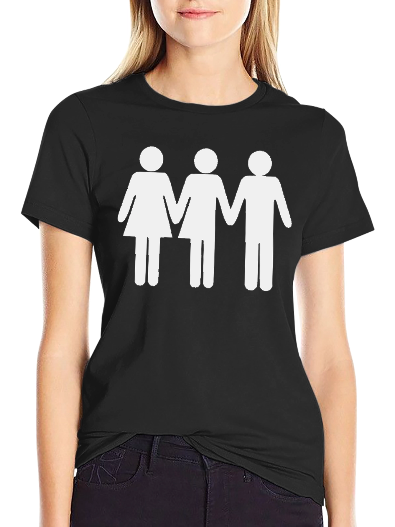 Novelty T-Shirt: Stick Figure Trio Design