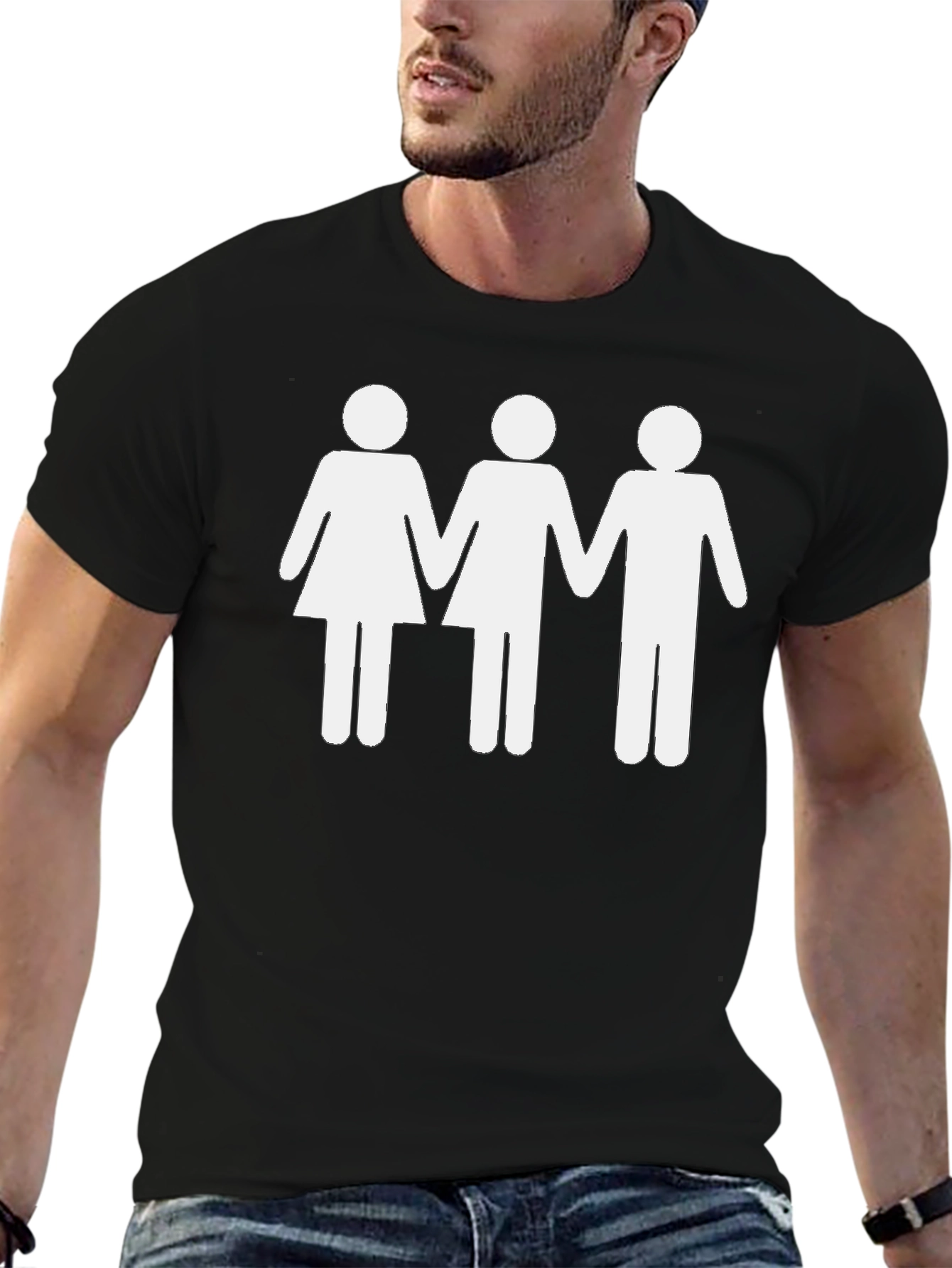 Novelty T-Shirt: Stick Figure Trio Design