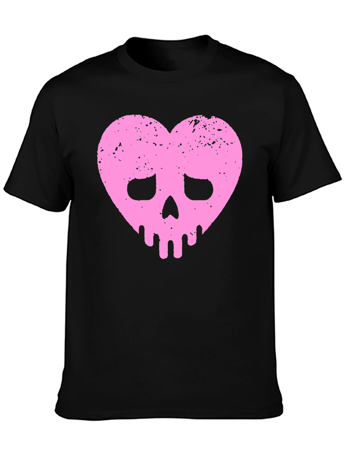 Pink Heart Skull Black T-Shirt