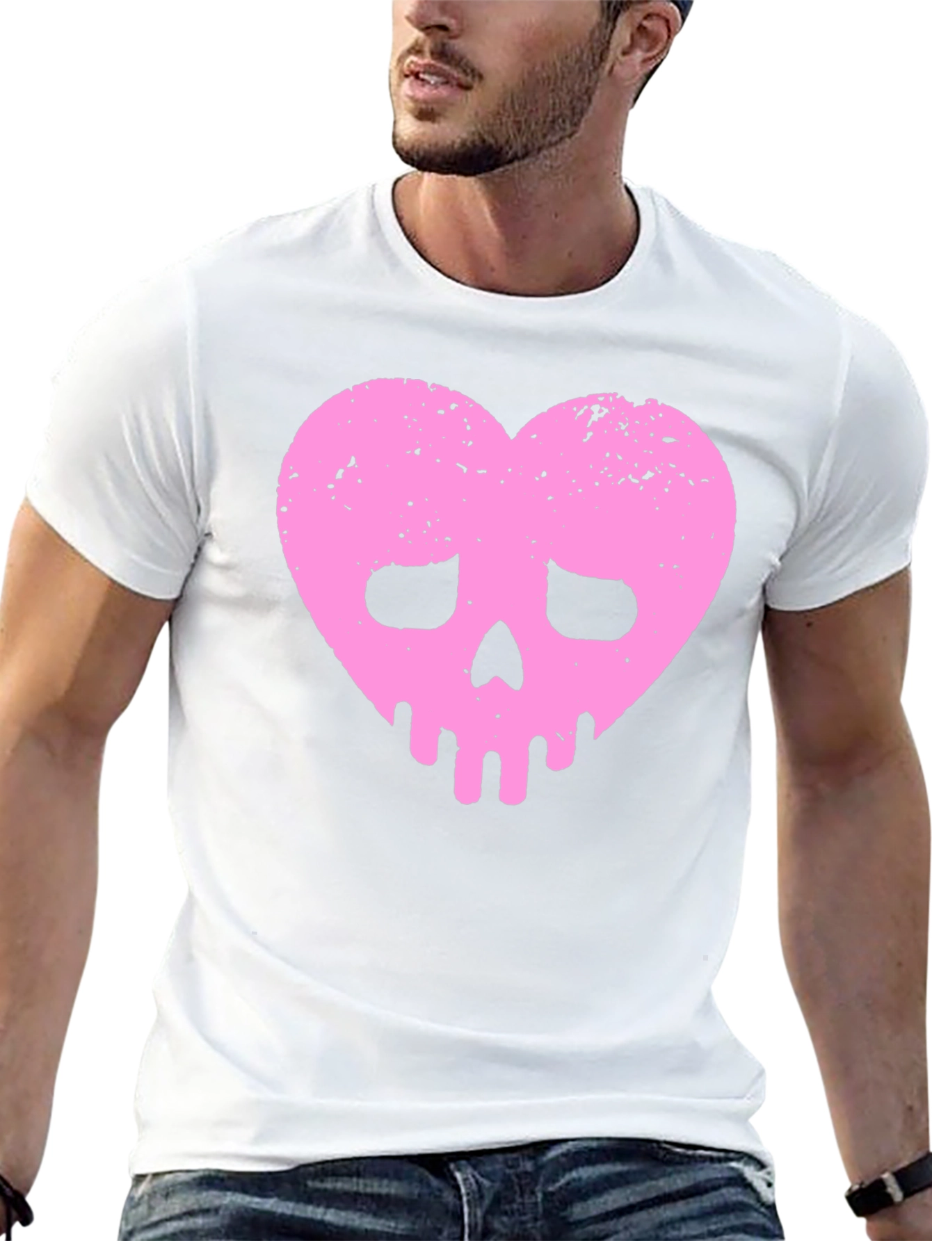 Pink Heart Skull Black T-Shirt