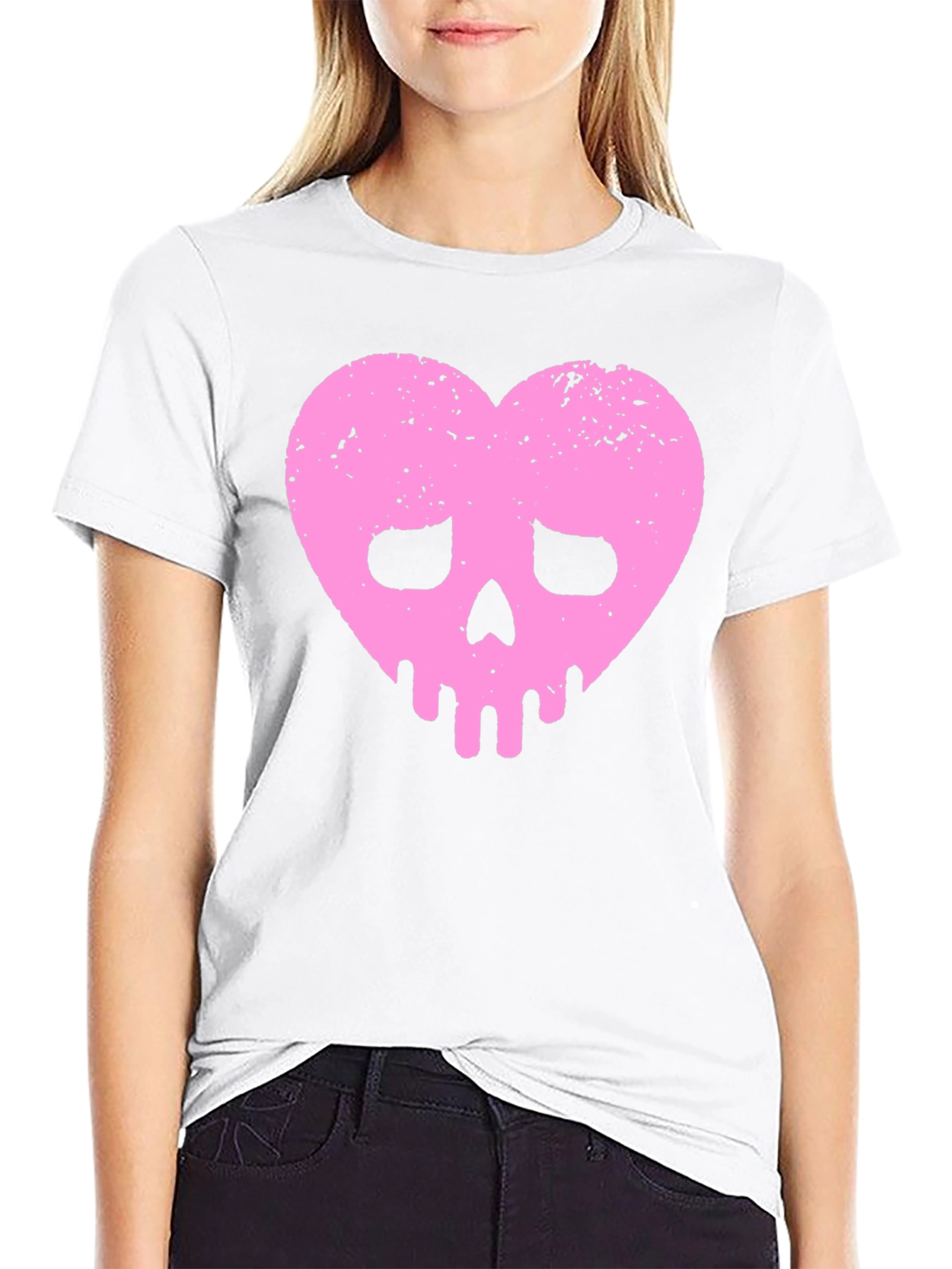 Pink Heart Skull Black T-Shirt