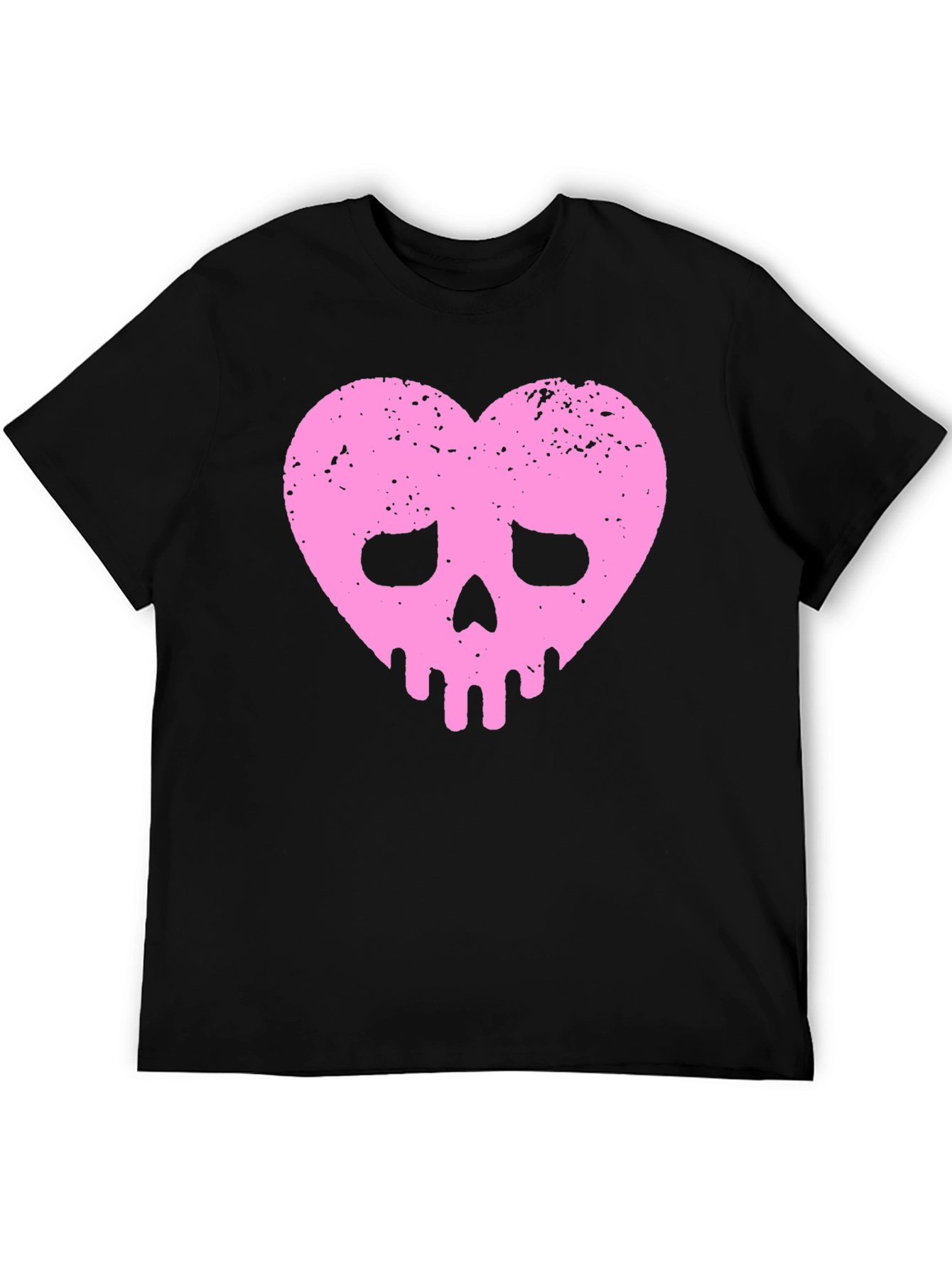 Pink Heart Skull Black T-Shirt