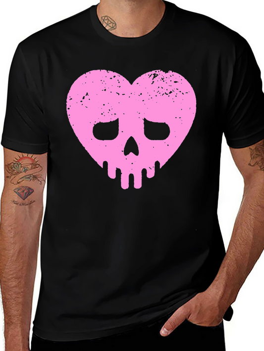 Pink Heart Skull Black T-Shirt