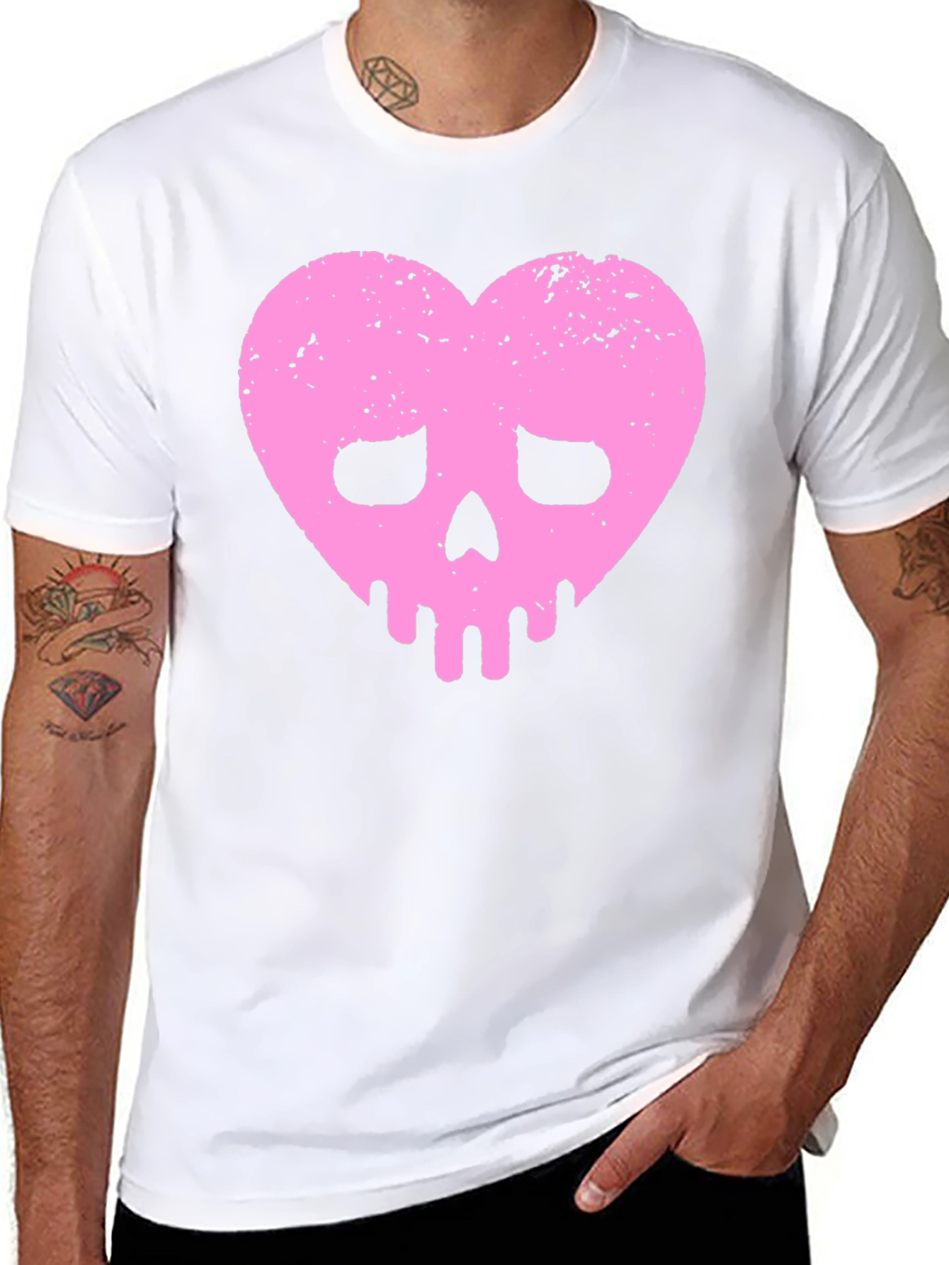 Pink Heart Skull Black T-Shirt