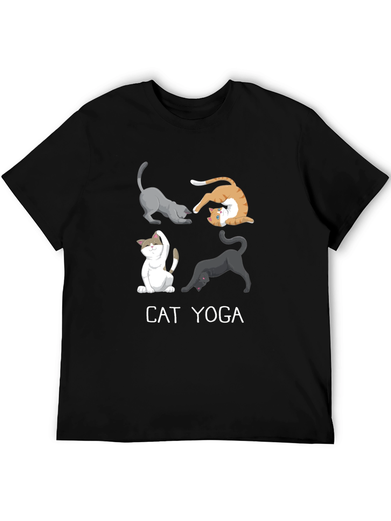 Cat Yoga Black Graphic Tee for Men