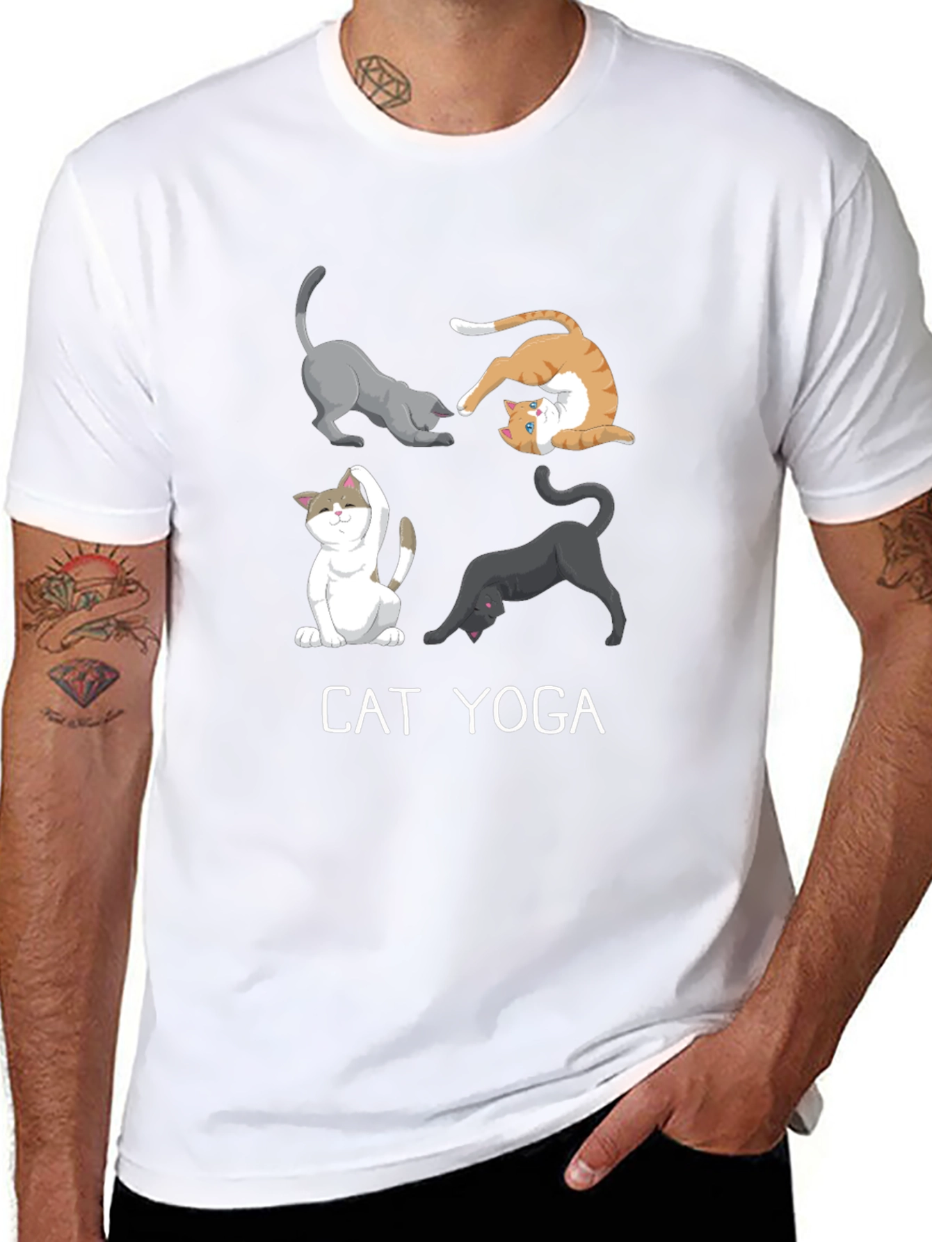Cat Yoga Black Graphic Tee for Men