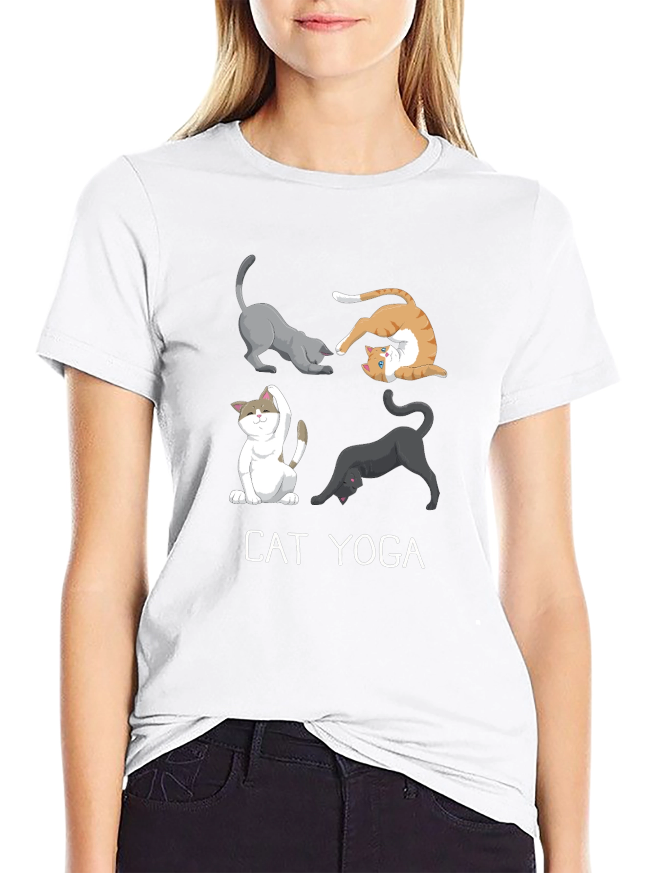 Cat Yoga Black Graphic Tee for Men