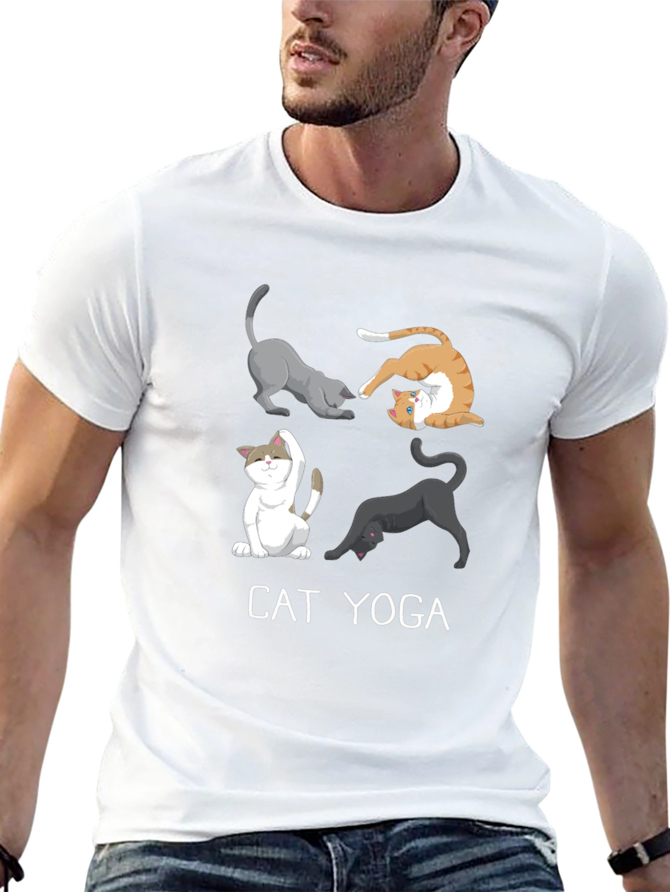 Cat Yoga Black Graphic Tee for Men