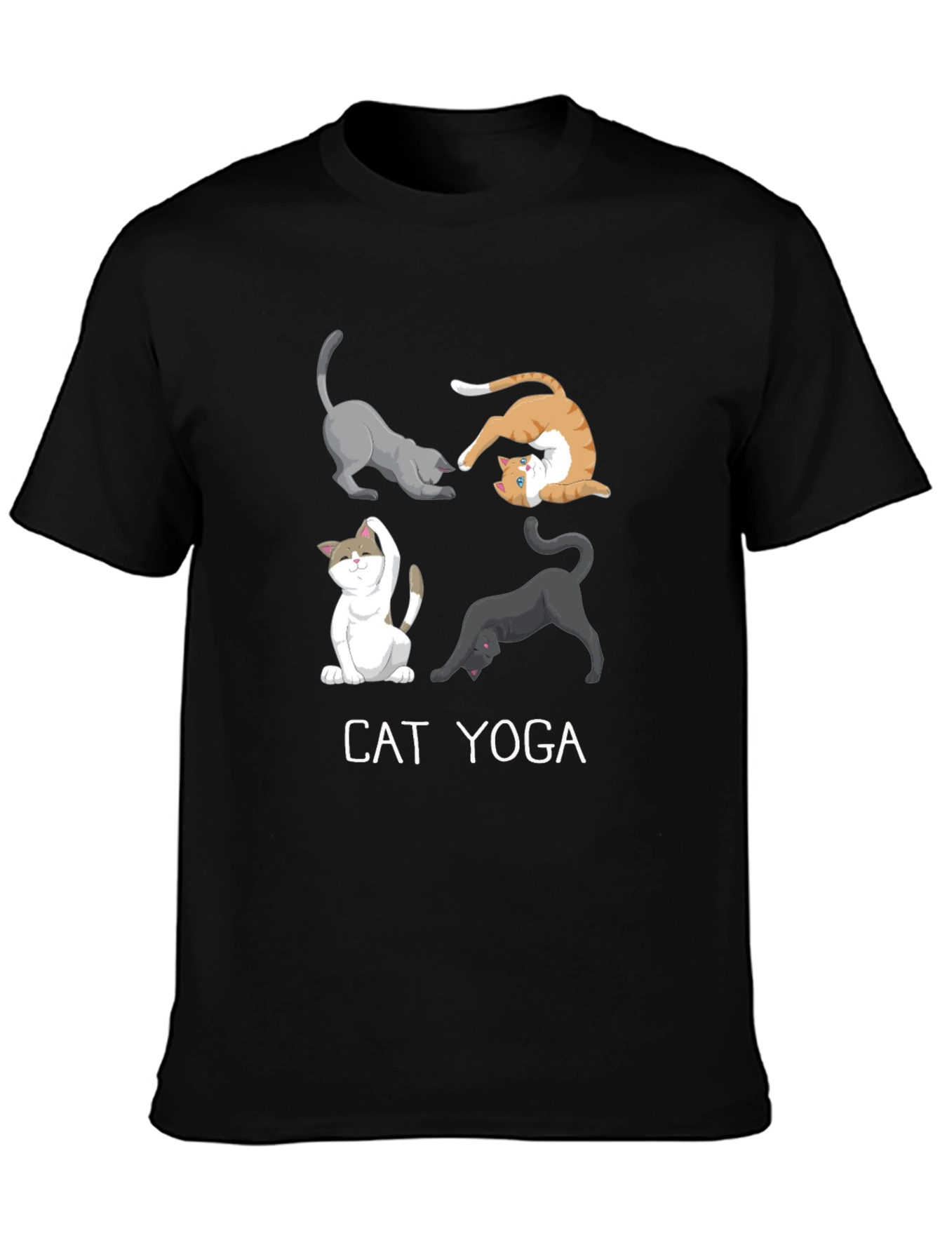 Cat Yoga Black Graphic Tee for Men
