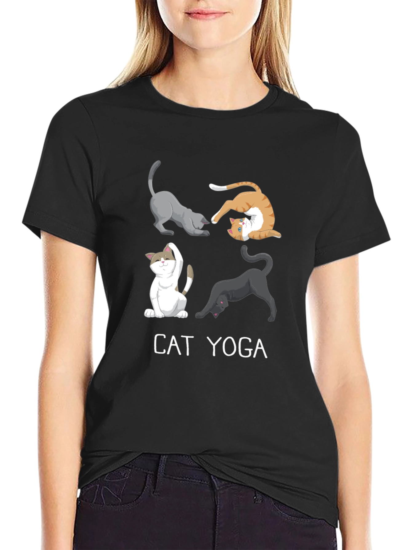 Cat Yoga Black Graphic Tee for Men