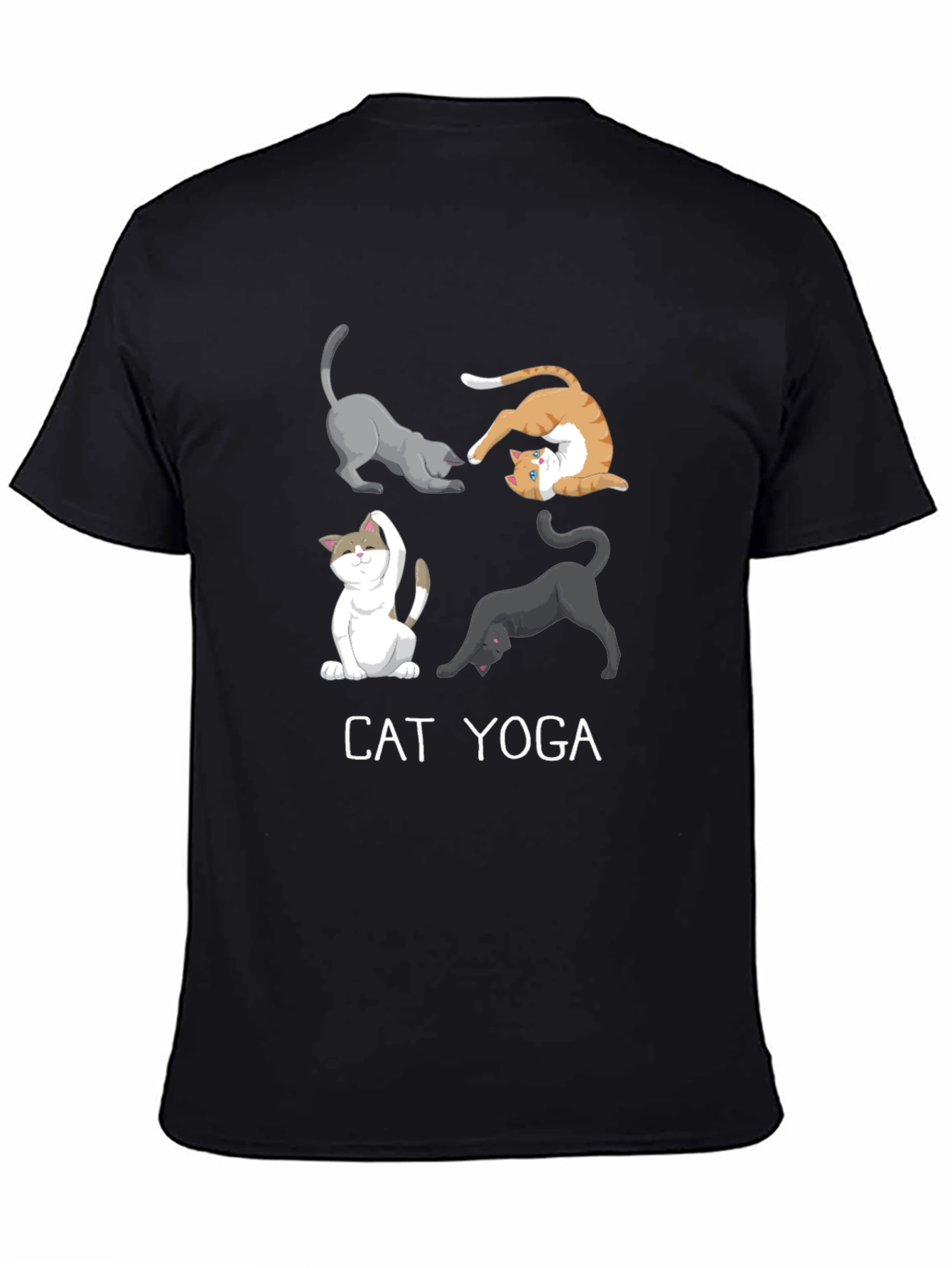 Cat Yoga Black Graphic Tee for Men