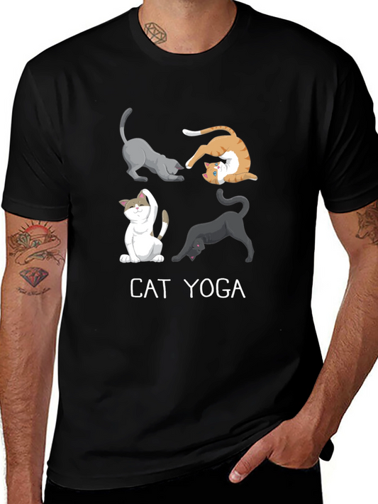 Cat Yoga Black Graphic Tee for Men