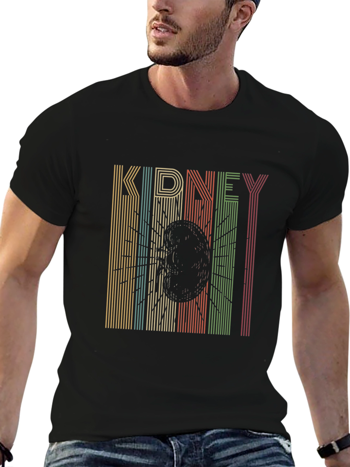 Retro Kidney Graphic T-Shirt - Black