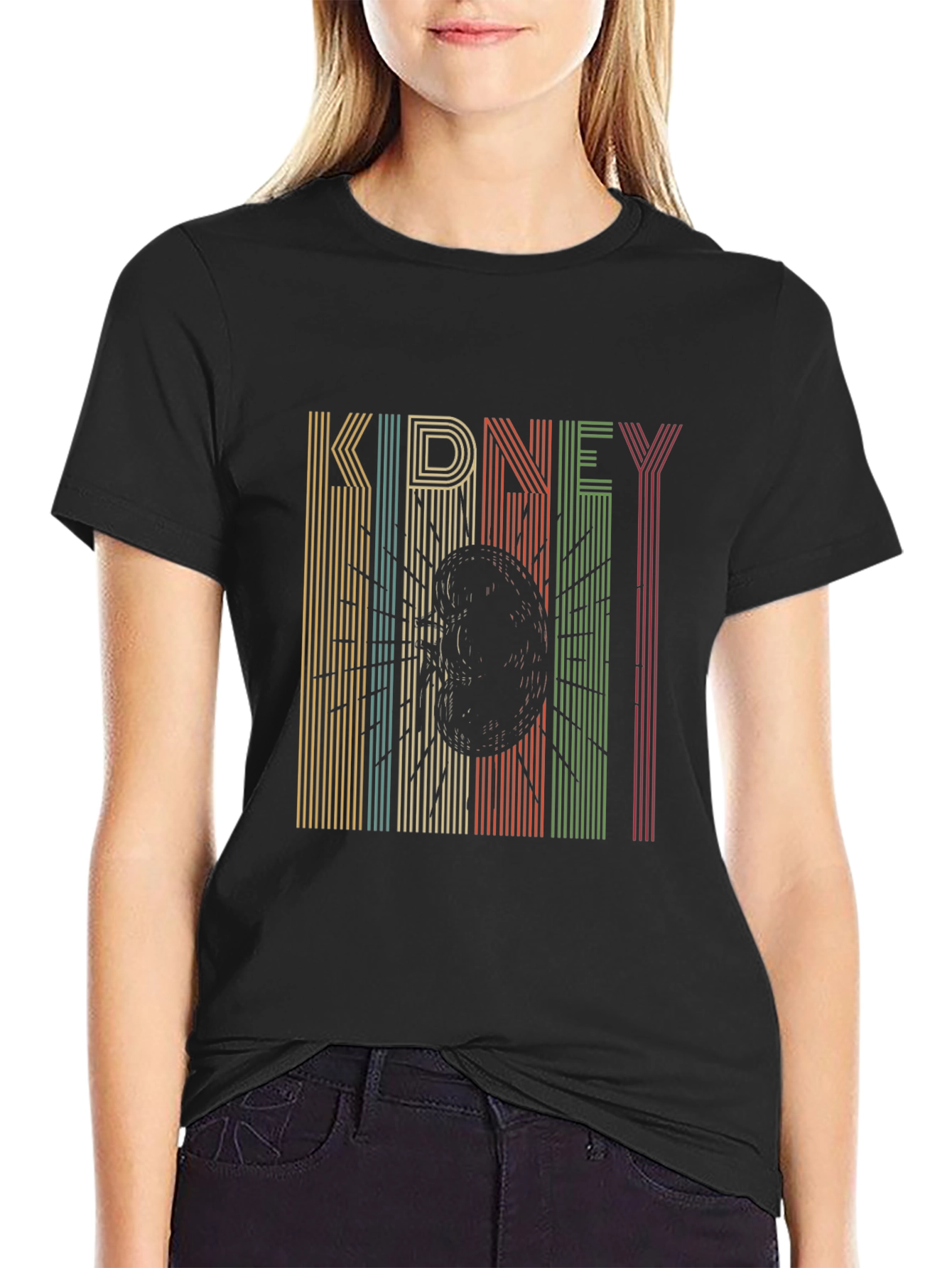 Retro Kidney Graphic T-Shirt - Black