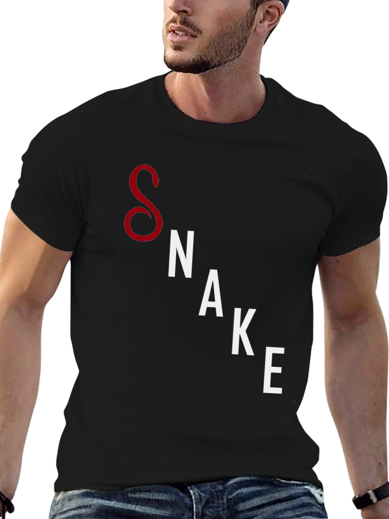 Mens Black Snake Graphic T-Shirt - Unique Design