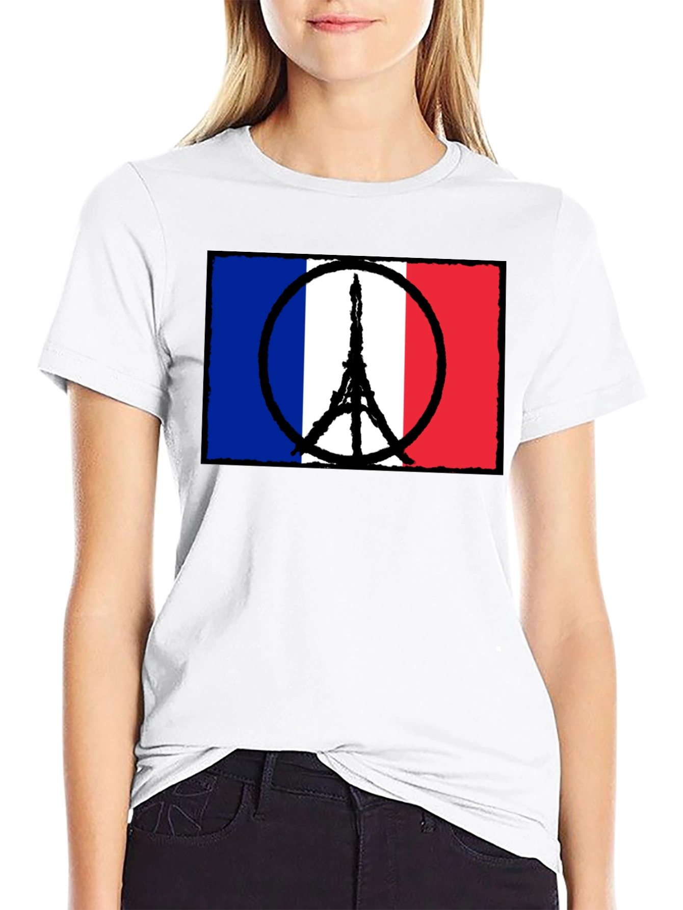 France Flag Peace Sign Eiffel Tower T-Shirt