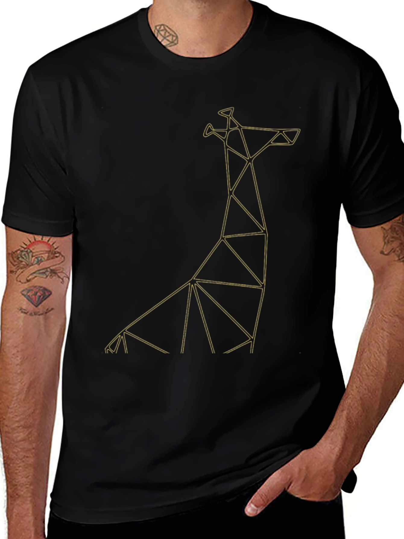 Geometric Giraffe Graphic Tee - Black