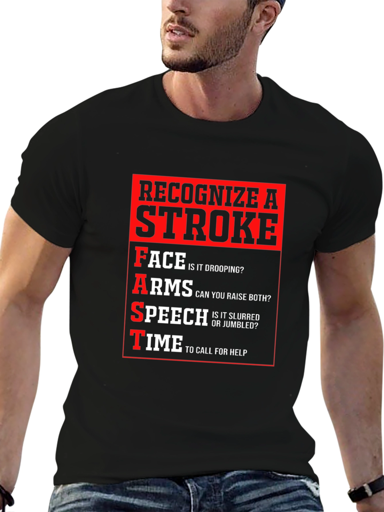 Recognize a Stroke Black T-Shirt FAST