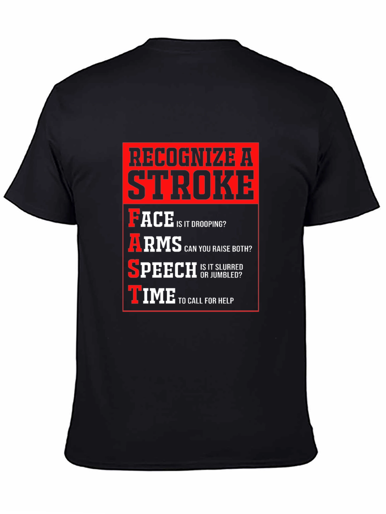 Recognize a Stroke Black T-Shirt FAST