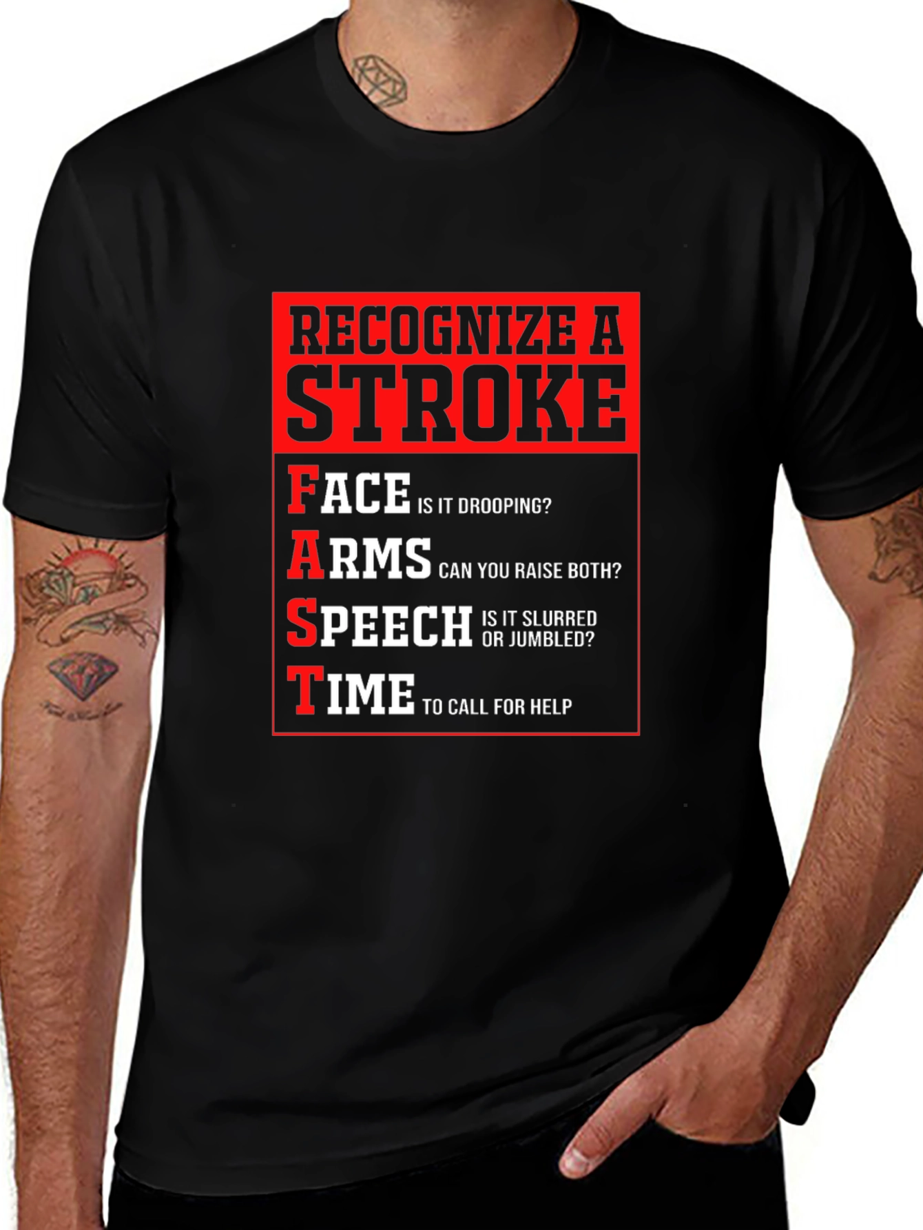 Recognize a Stroke Black T-Shirt FAST