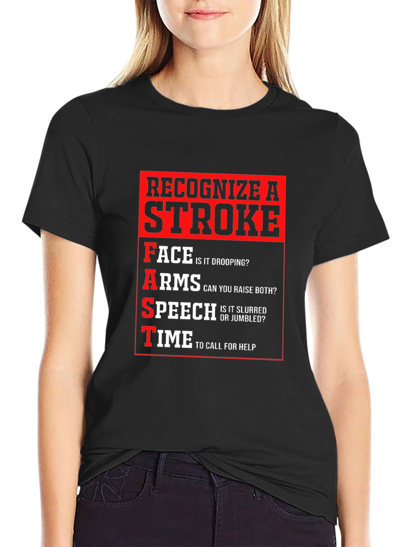 Recognize a Stroke Black T-Shirt FAST