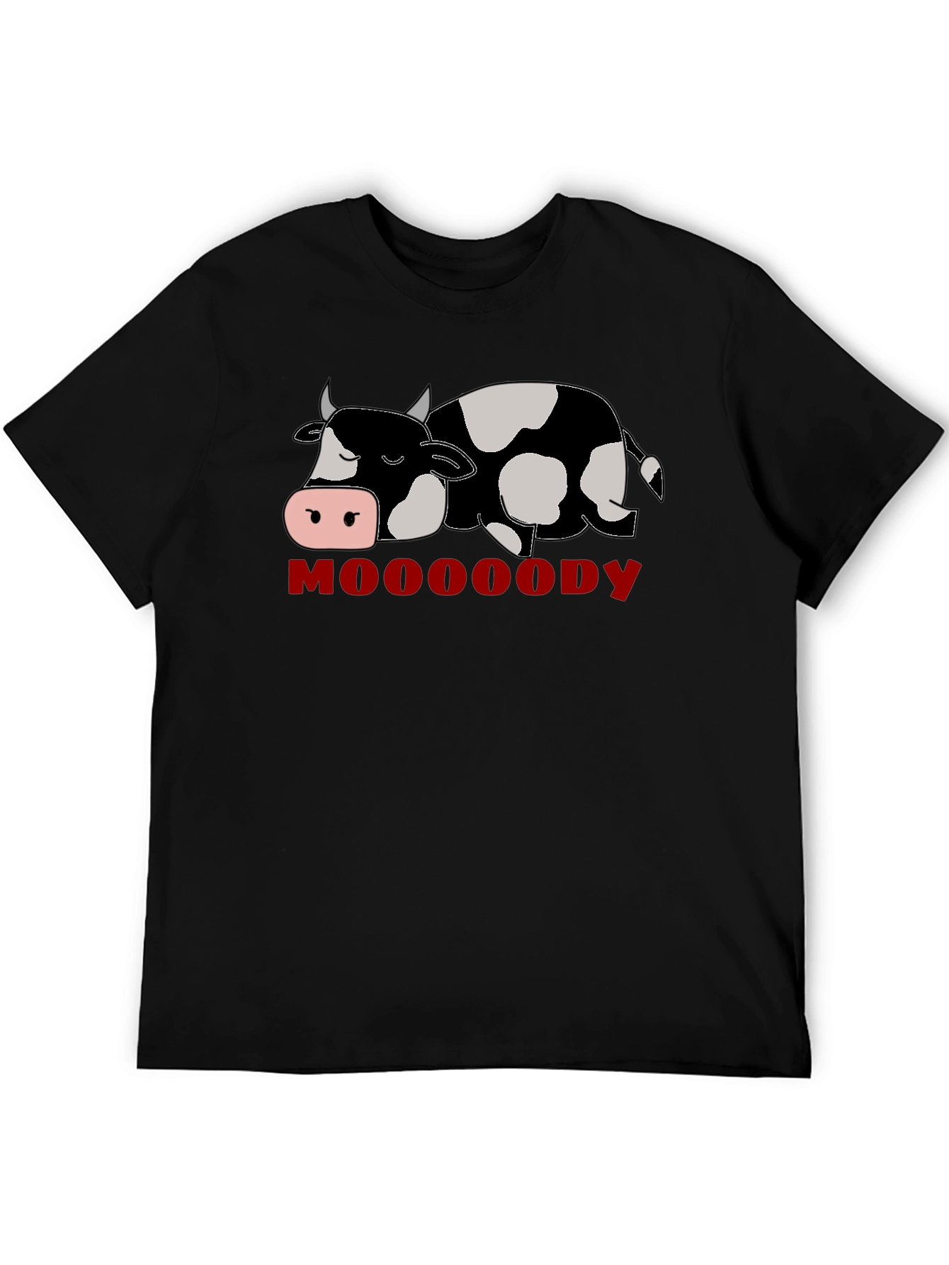 Mooody Cow Graphic T-Shirt - Black Crew Neck Tee