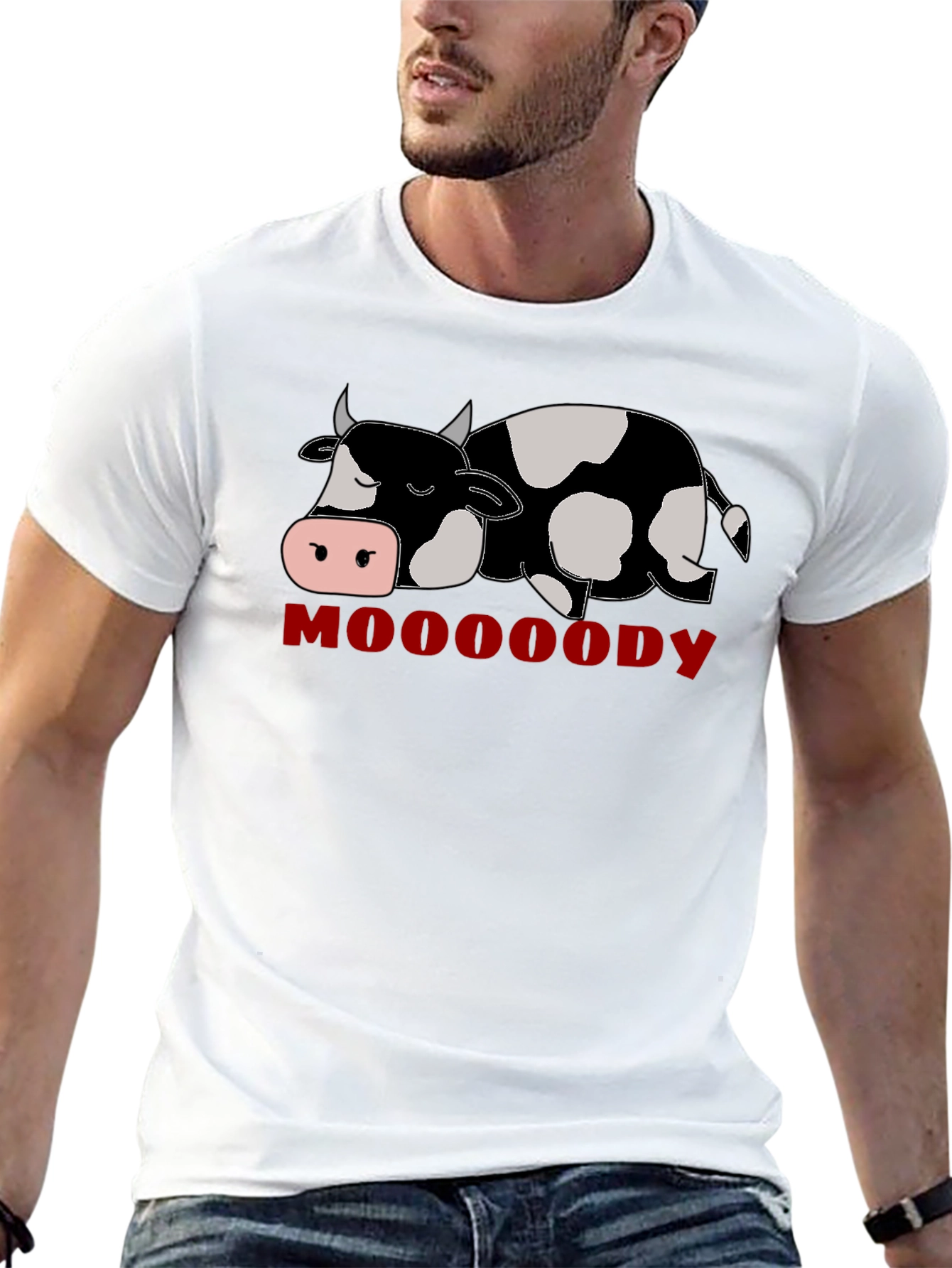 Mooody Cow Graphic T-Shirt - Black Crew Neck Tee