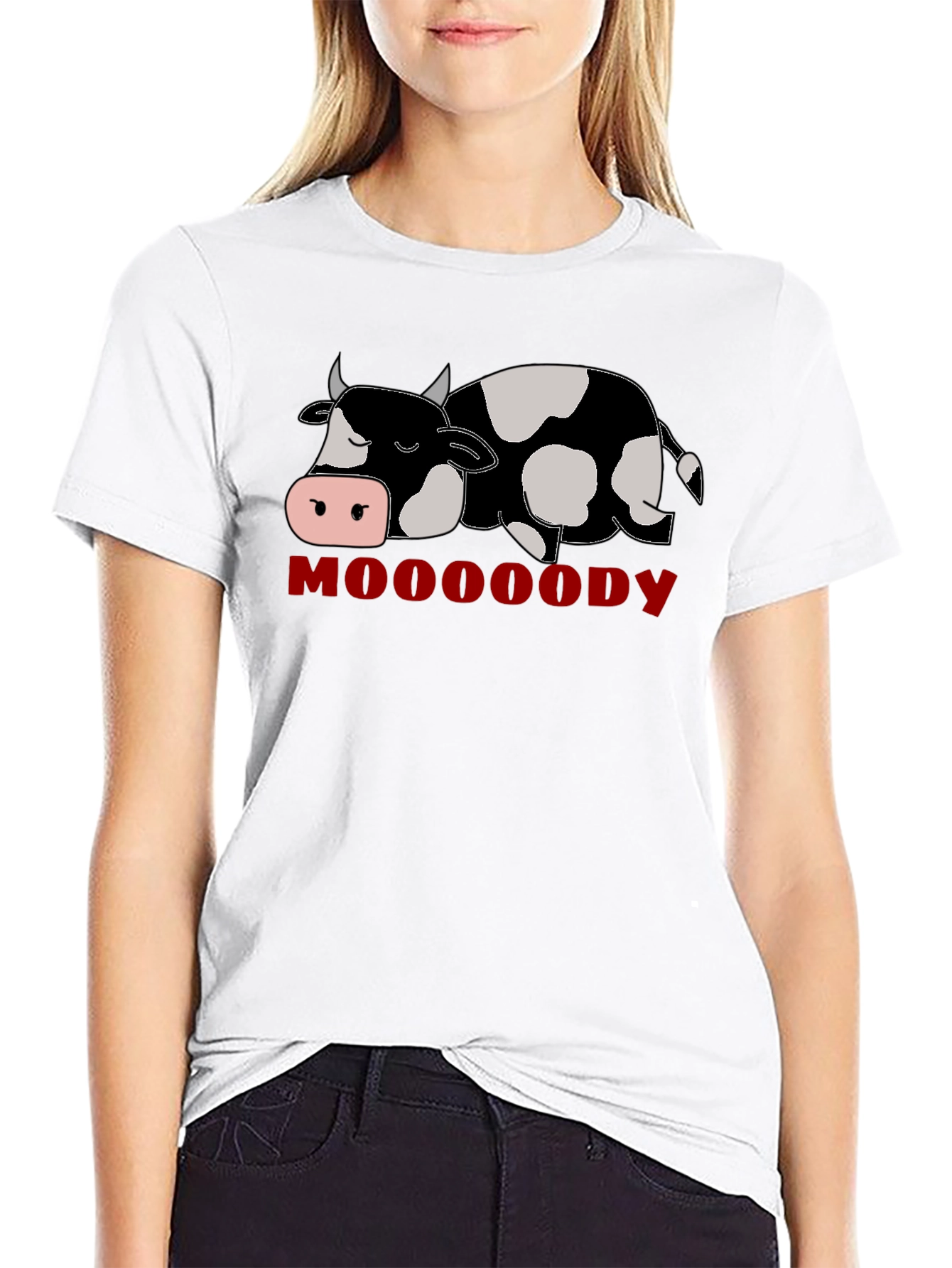 Mooody Cow Graphic T-Shirt - Black Crew Neck Tee