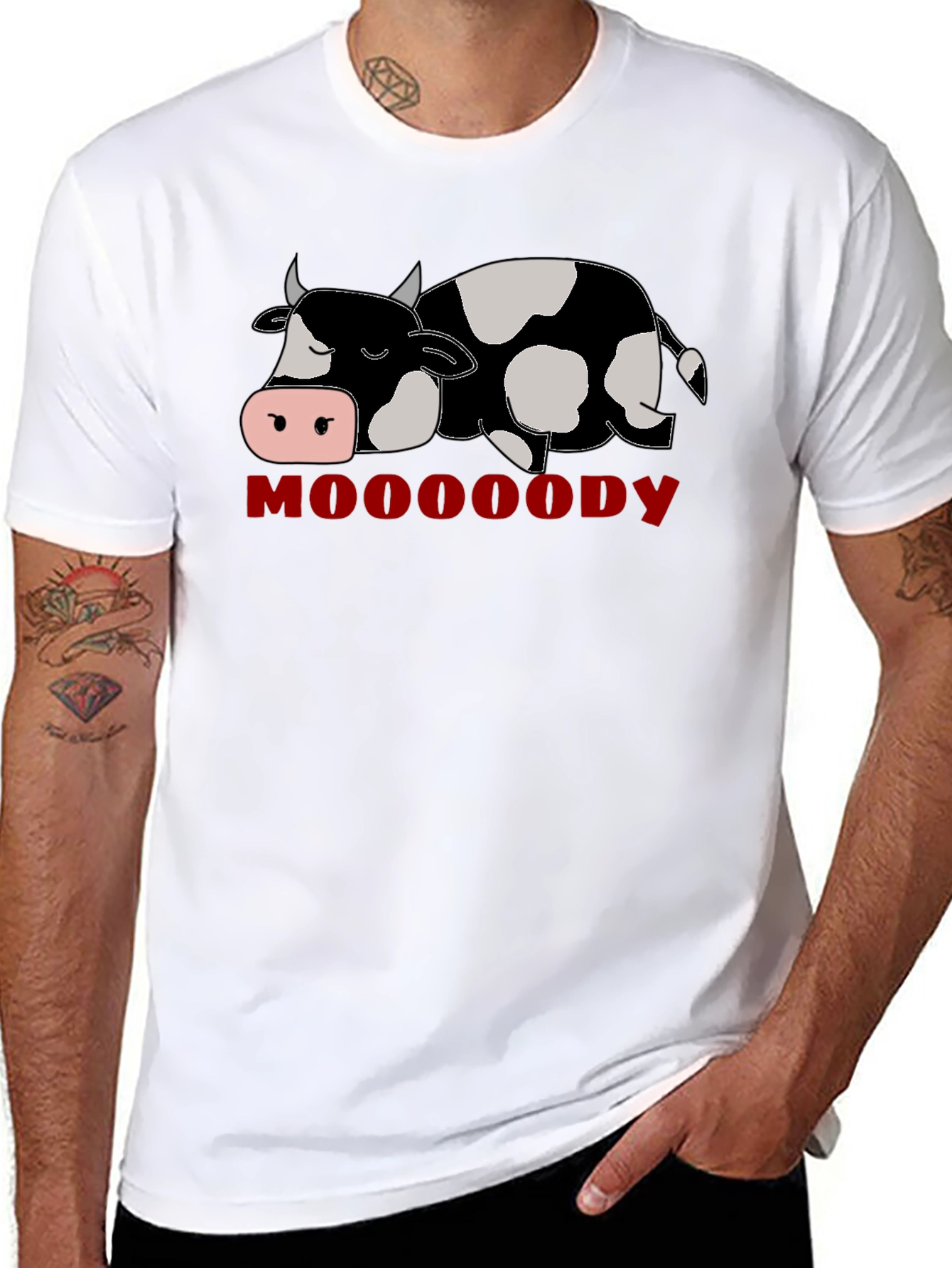 Mooody Cow Graphic T-Shirt - Black Crew Neck Tee
