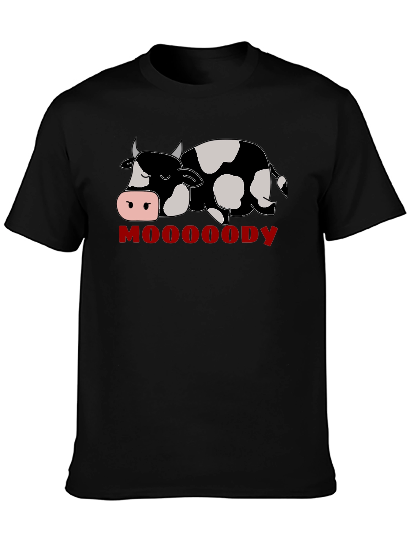 Mooody Cow Graphic T-Shirt - Black Crew Neck Tee
