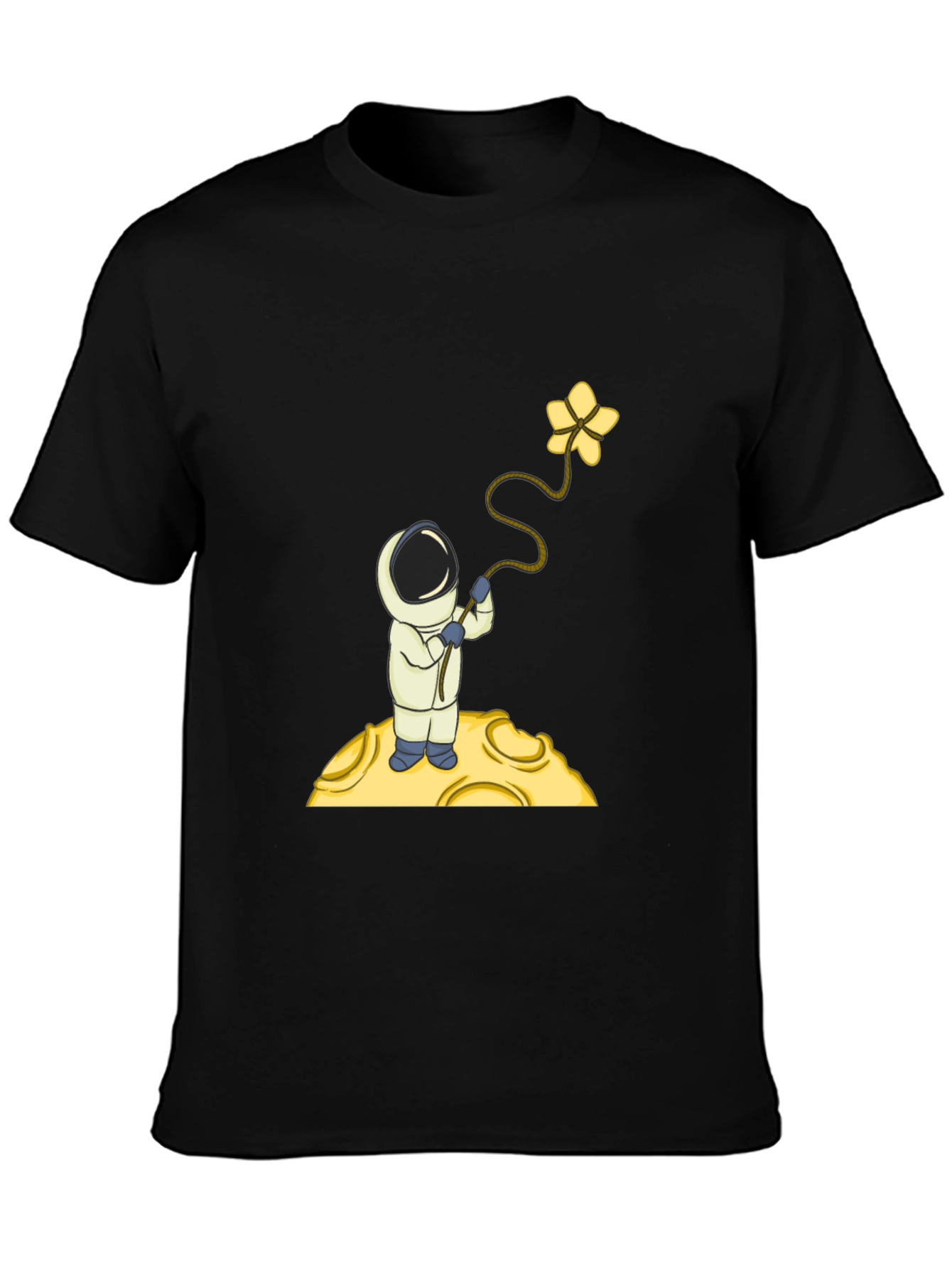 Astronaut Flower Graphic T-Shirt - Black Cotton