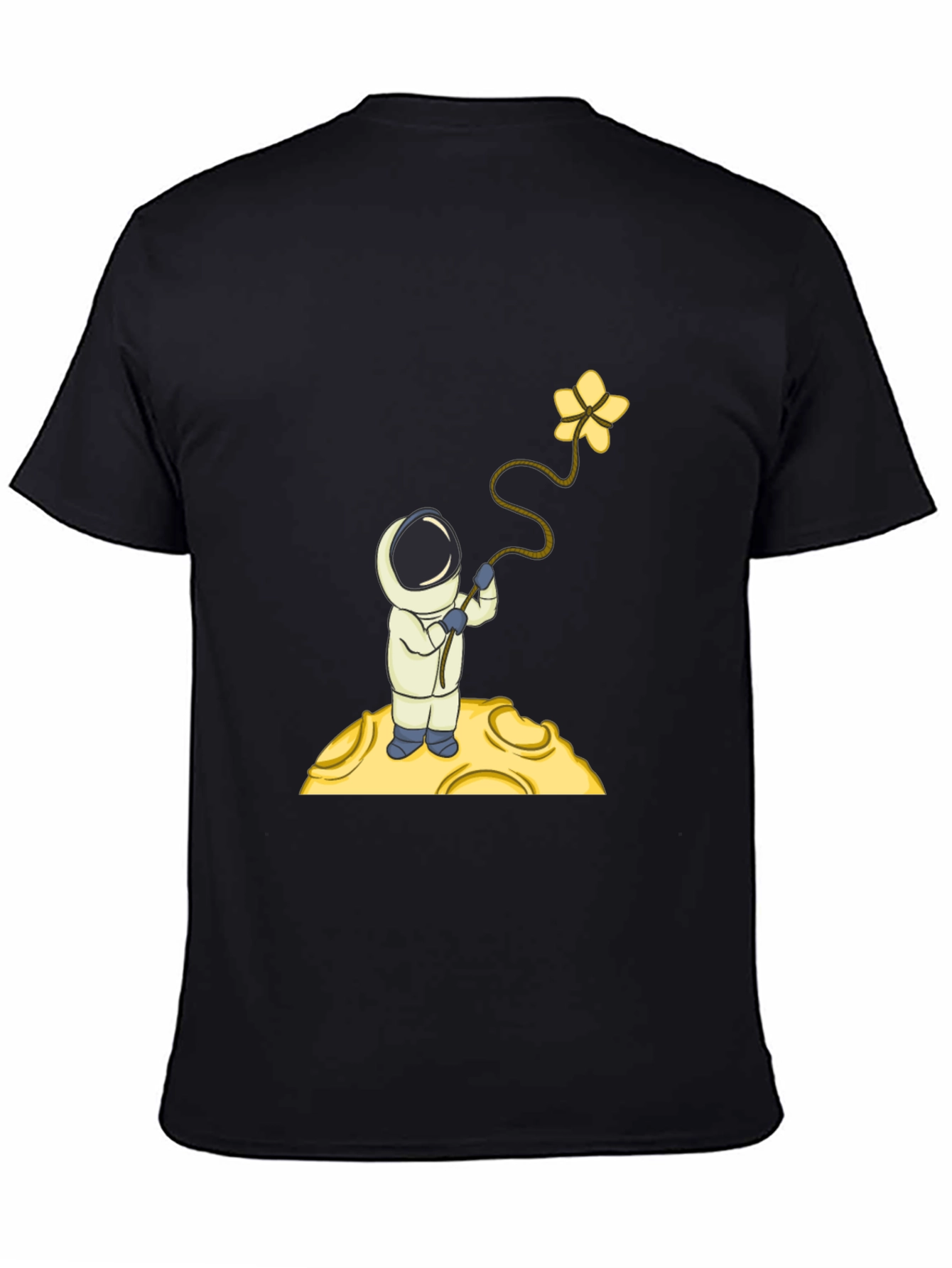 Astronaut Flower Graphic T-Shirt - Black Cotton
