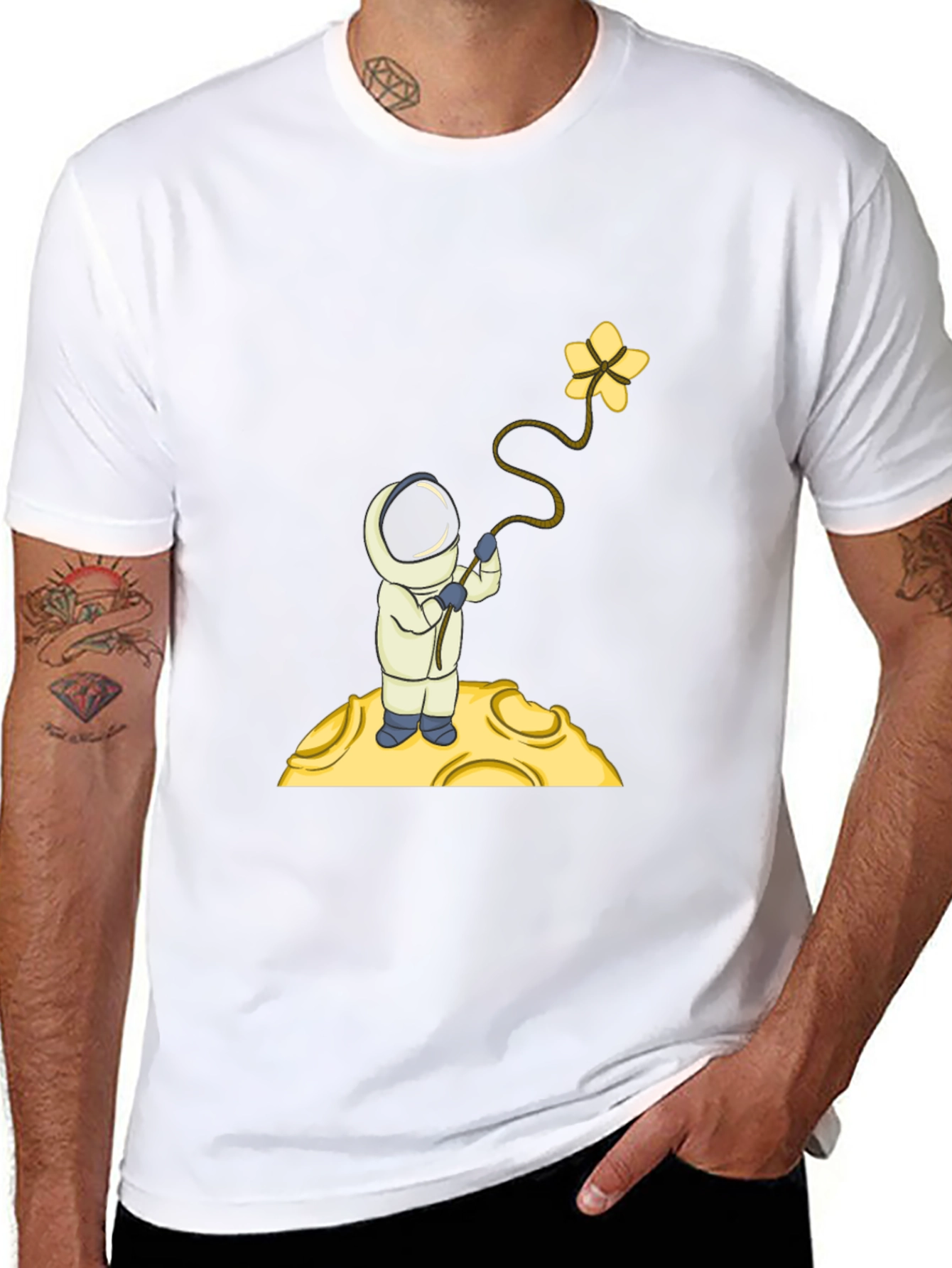 Astronaut Flower Graphic T-Shirt - Black Cotton