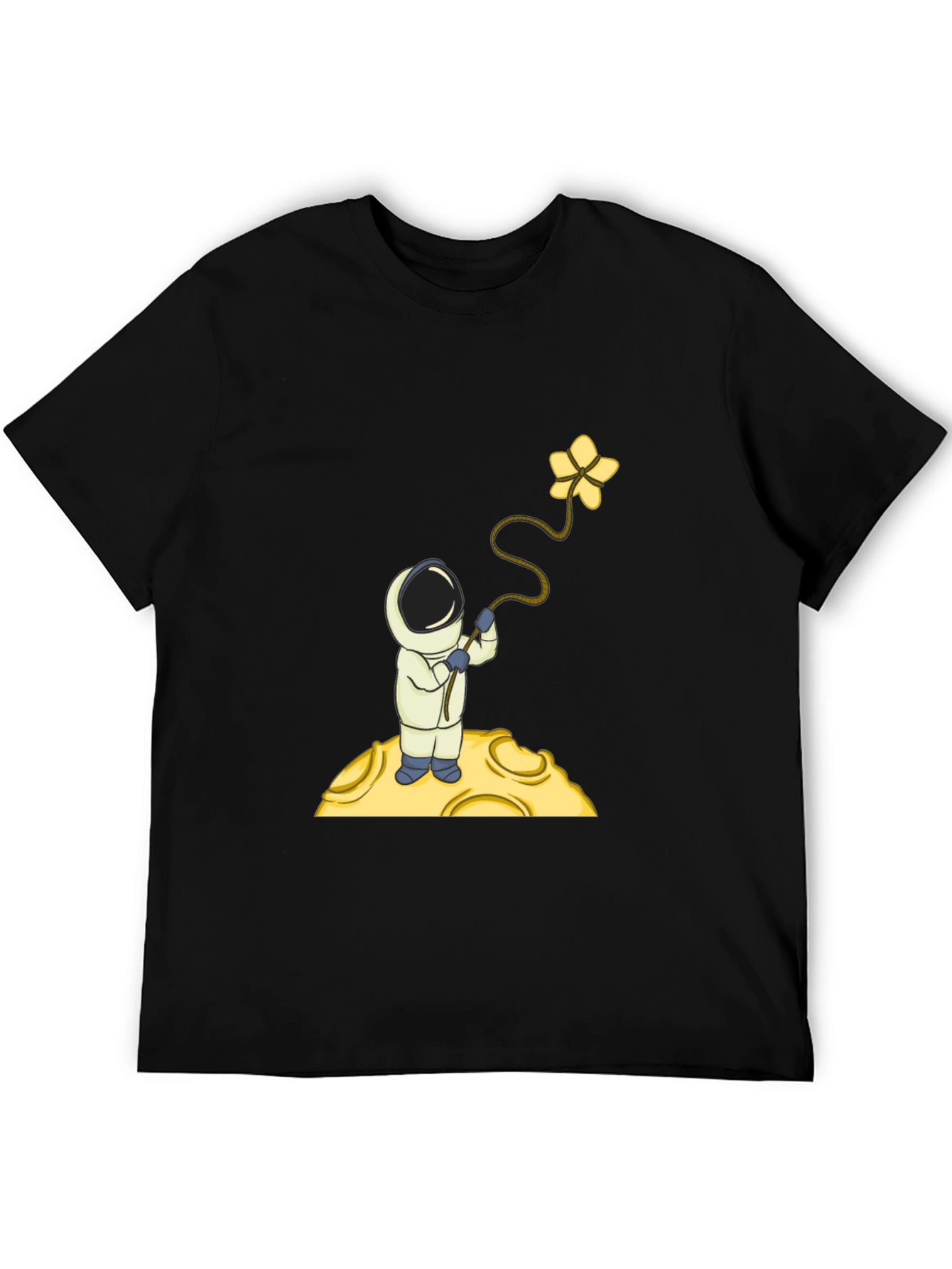 Astronaut Flower Graphic T-Shirt - Black Cotton