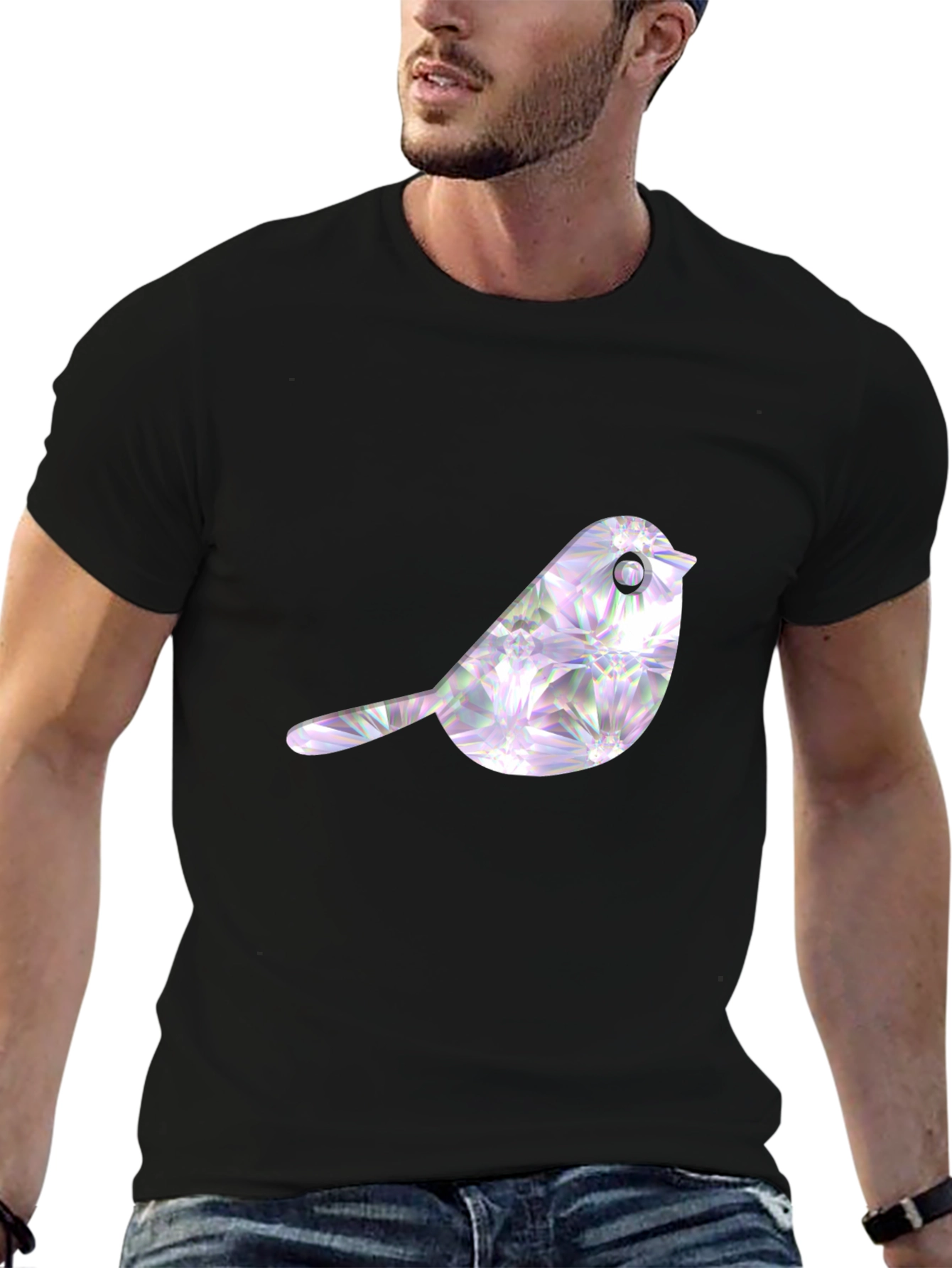 Black T-Shirt with Bird Graphic