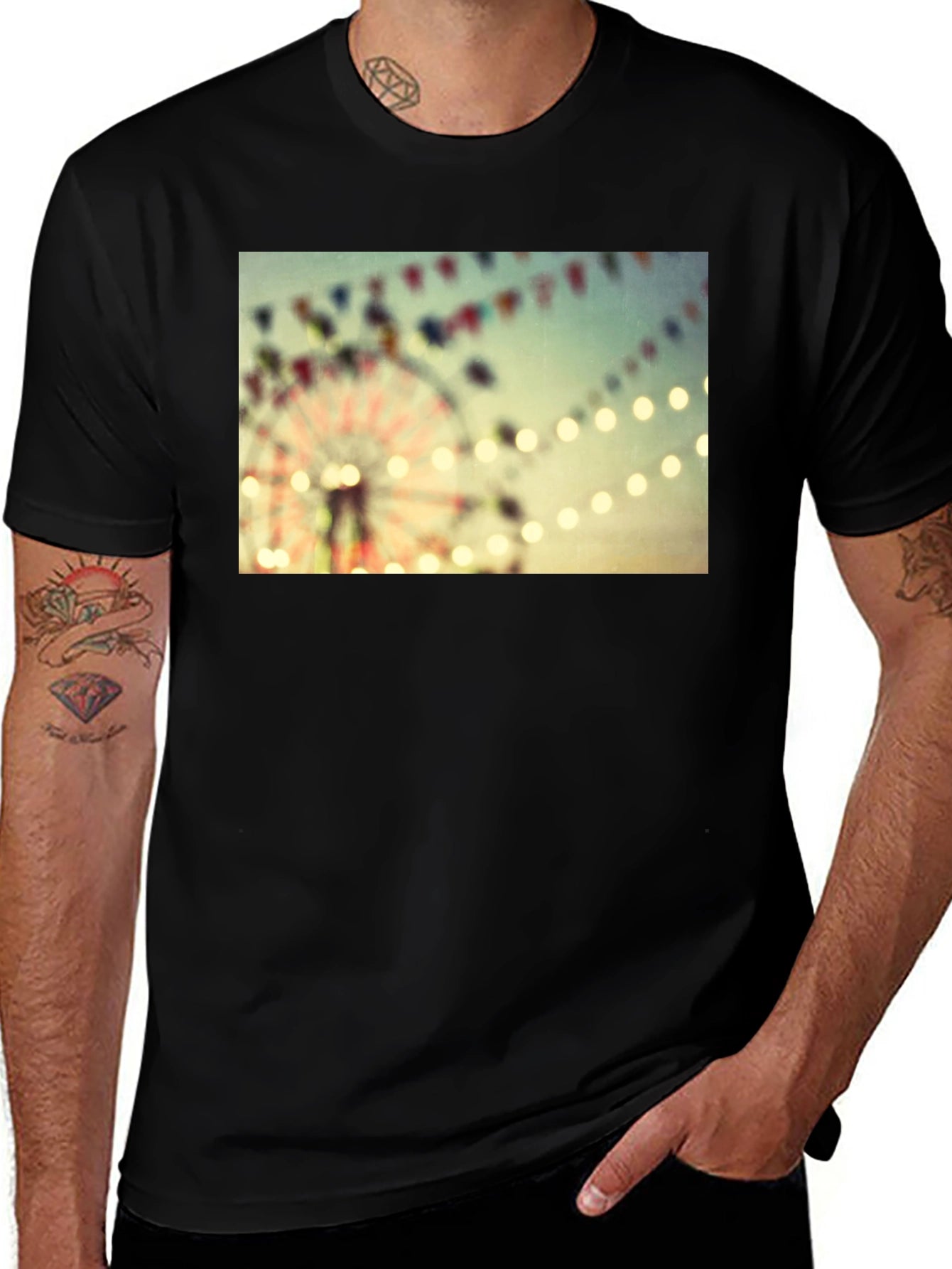 Carnival Ferris Wheel Graphic Black T-Shirt